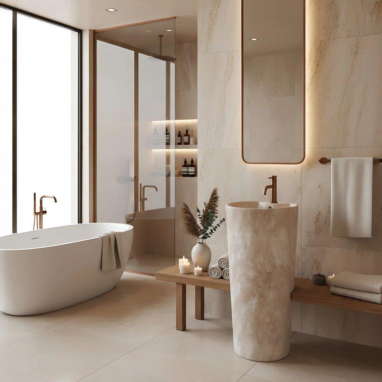 Ανεξάρτητος Επιδαπέδιος Κεραμικός Νιπτήρας Rea Blanka Savana Matt - 40 x 40 x 85 cm