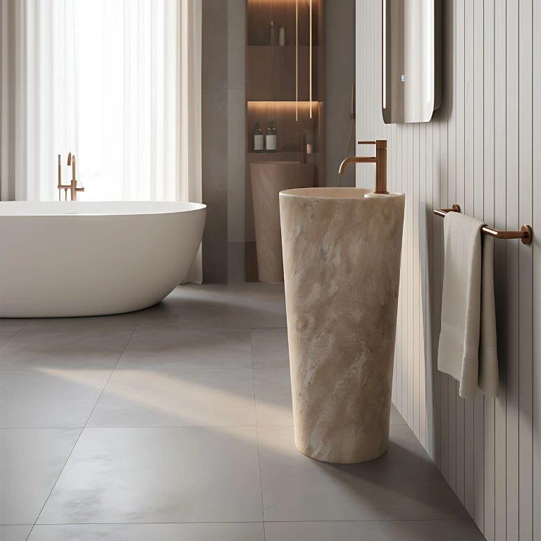 Ανεξάρτητος Επιδαπέδιος Κεραμικός Νιπτήρας Rea Blanka Savana Matt - 40 x 40 x 85 cm