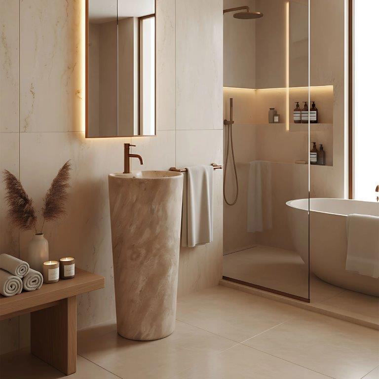 Ανεξάρτητος Επιδαπέδιος Κεραμικός Νιπτήρας Rea Blanka Savana Matt - 40 x 40 x 85 cm