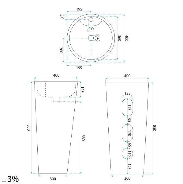 Ανεξάρτητος Επιδαπέδιος Κεραμικός Νιπτήρας Rea Blanka Savana Matt - 40 x 40 x 85 cm