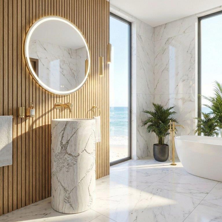 Ανεξάρτητος Επιδαπέδιος Νιπτήρας Rea Revello Artificial Stone - 46 x 85.5 cm