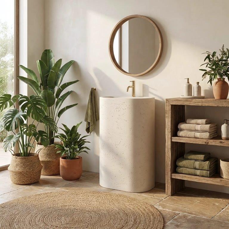 Ανεξάρτητος Επιδαπέδιος Νιπτήρας Rea Salento Artificial Stone - 60 x 38 x 85 cm