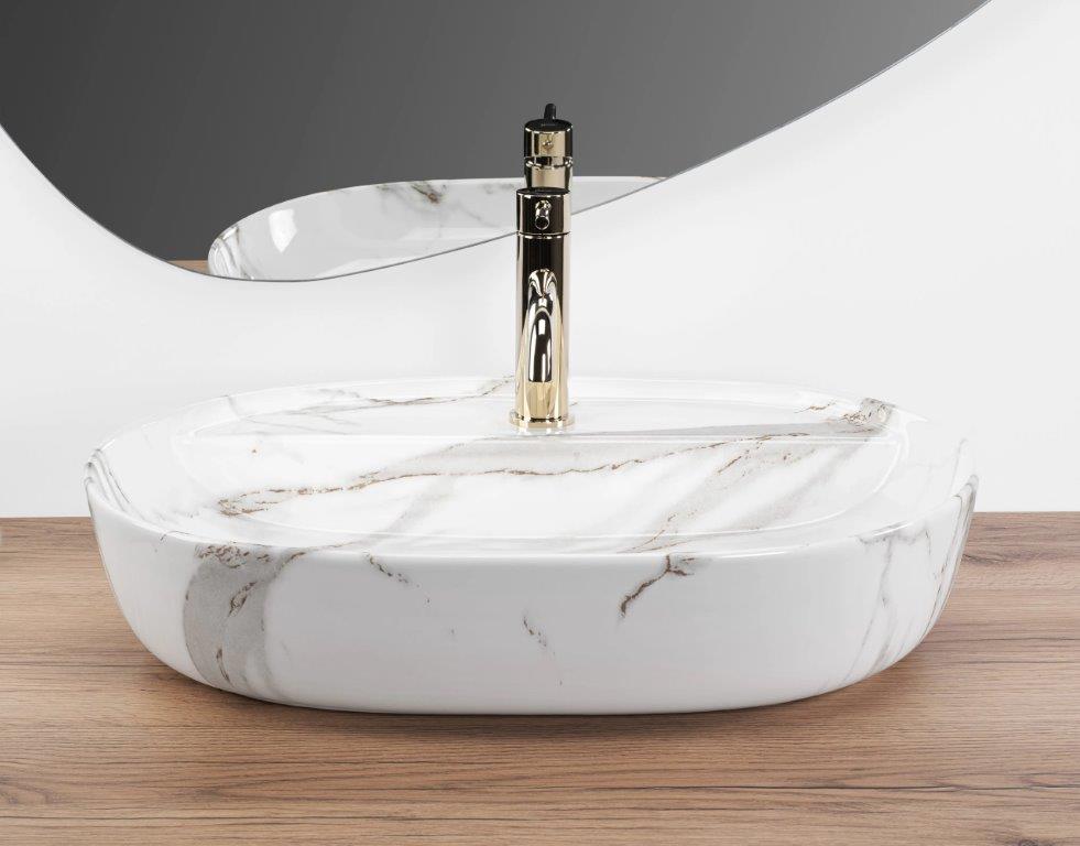 Νιπτήρας Πάγκου Rea Aura 61 Shiny Aiax (Marble Effect) - 61 x 41 cm