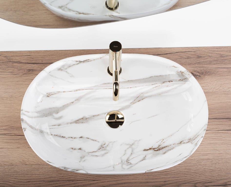 Νιπτήρας Πάγκου Rea Aura 61 Shiny Aiax (Marble Effect) - 61 x 41 cm
