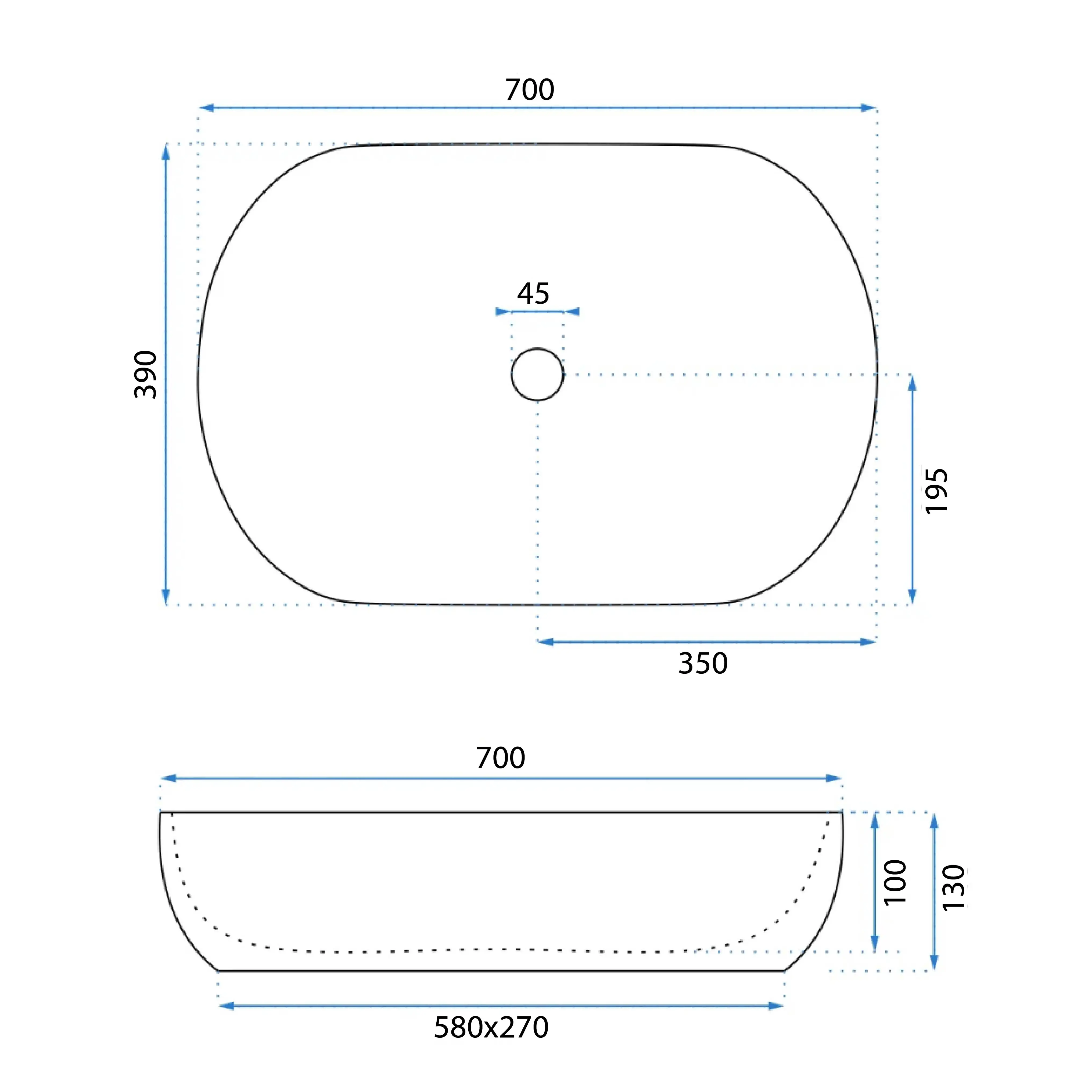 Νιπτήρας Πάγκου Rea Cleo 71 White Gloss - 70 x 39 cm