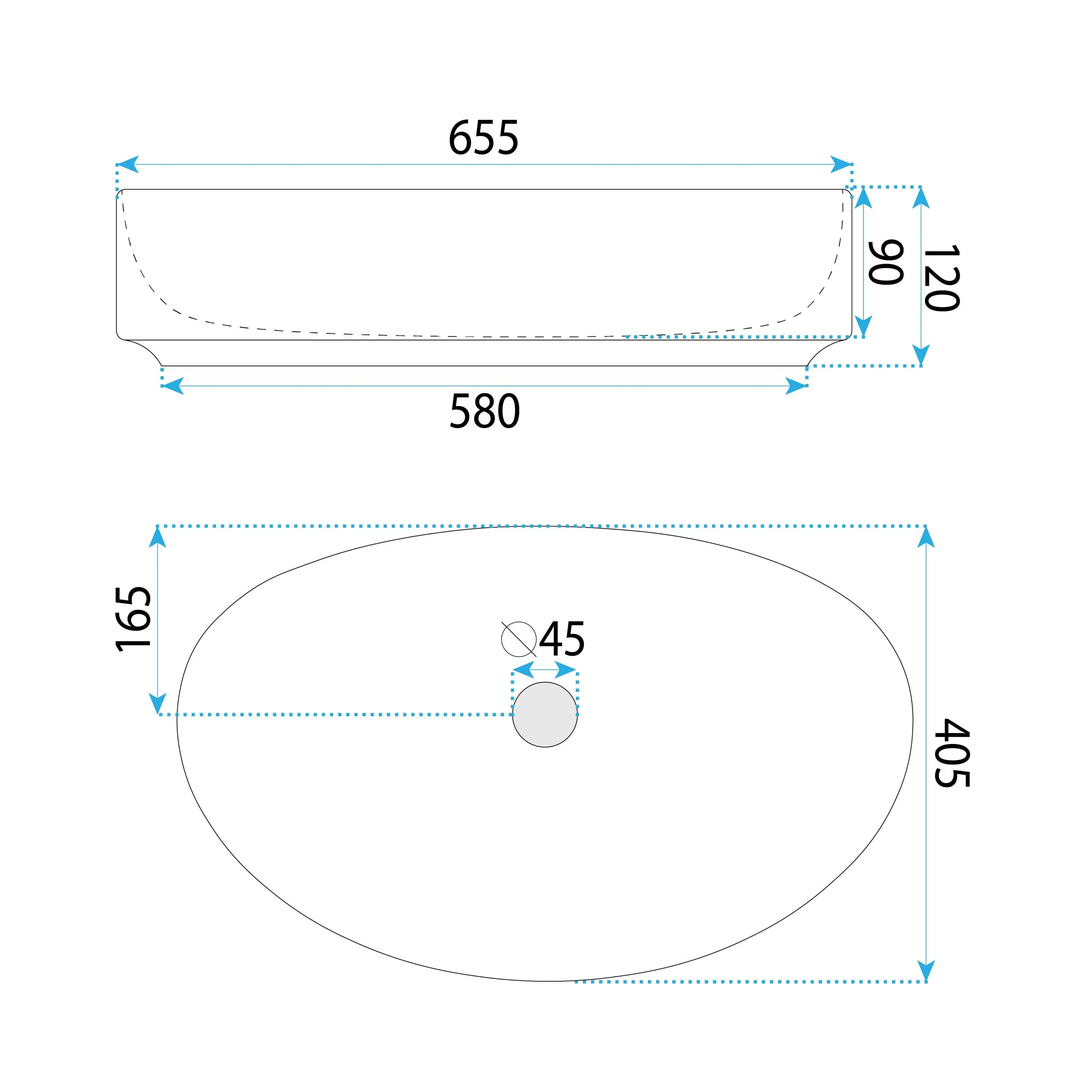 Νιπτήρας Πάγκου Rea Joana 65 White Gloss - 65.5 x 40.5 cm