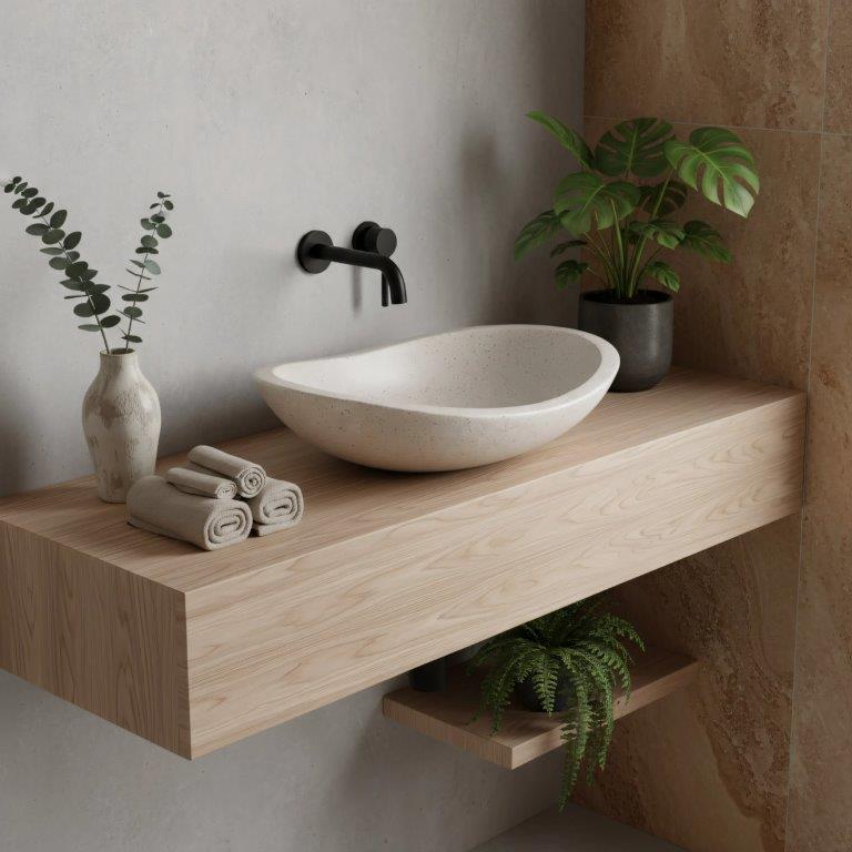 Νιπτήρας Πάγκου Rea Leona Artificial Stone Beige - 46.5 x 37 cm