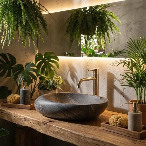 Νιπτήρας Επικαθήμενος Rea Roxy A Stone D.Grey - 49 x 31 cm