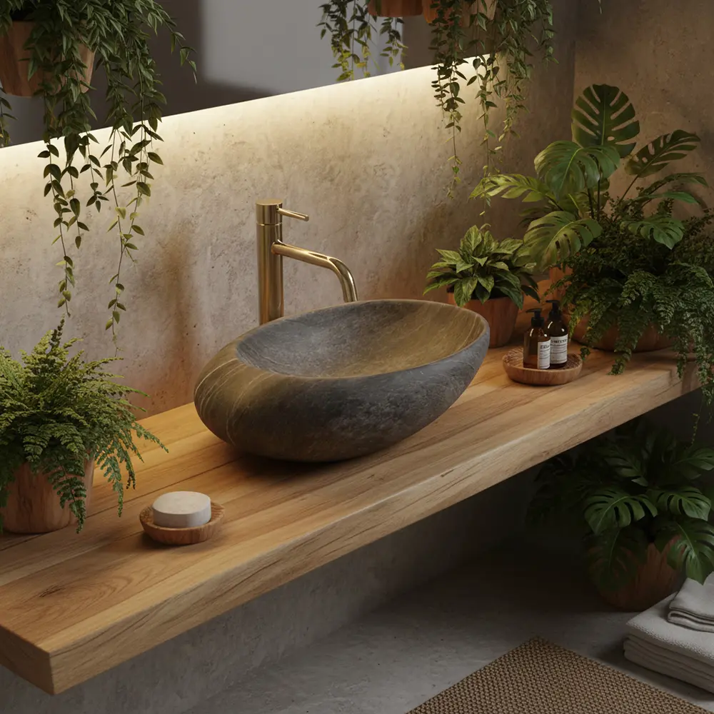 Νιπτήρας Επικαθήμενος Rea Roxy A Stone D.Grey - 49 x 31 cm