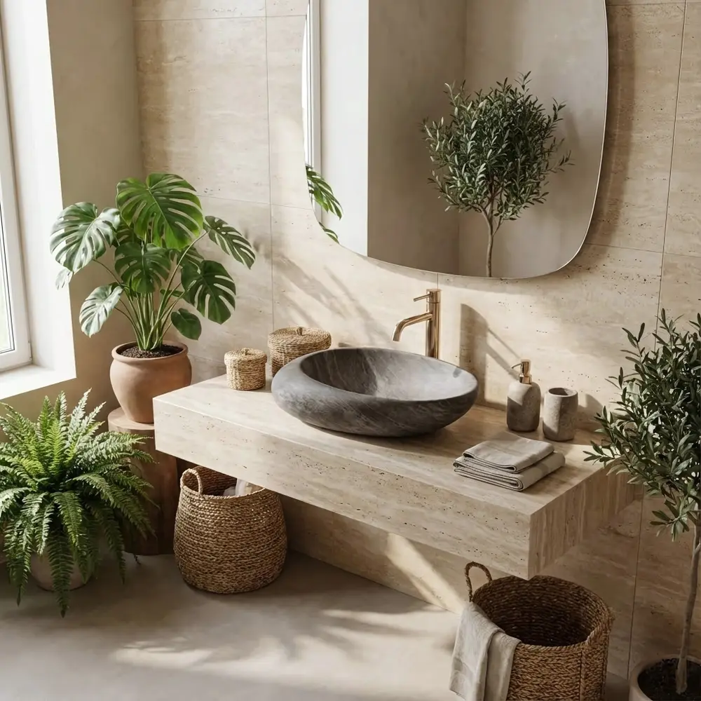 Νιπτήρας Επικαθήμενος Rea Roxy A Stone D.Grey - 49 x 31 cm