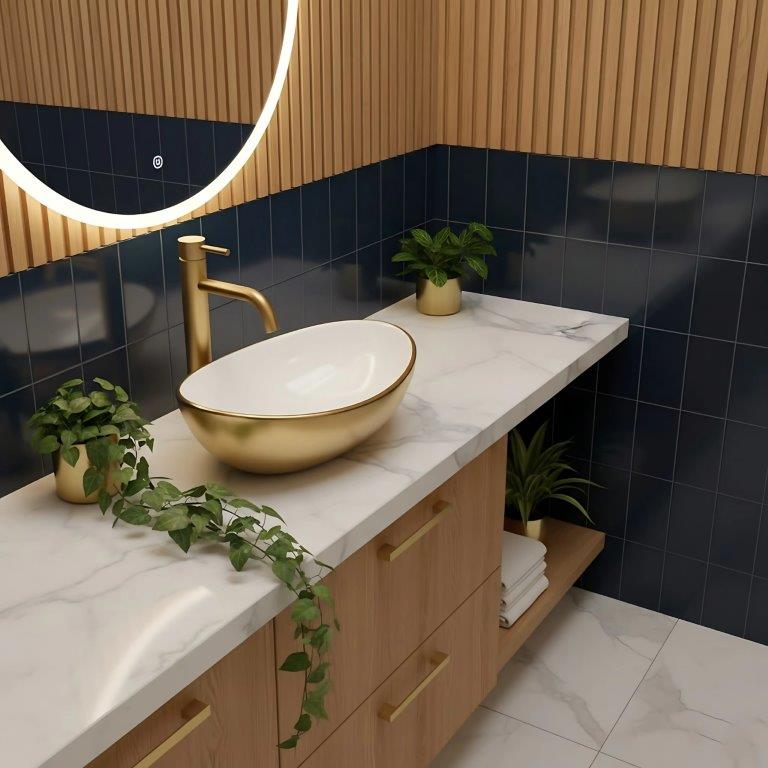 Νιπτήρας Πορσελάνης Basaro Sofia Gold/Λευκός 41.5 x 35.5 x 13.5 εκ.