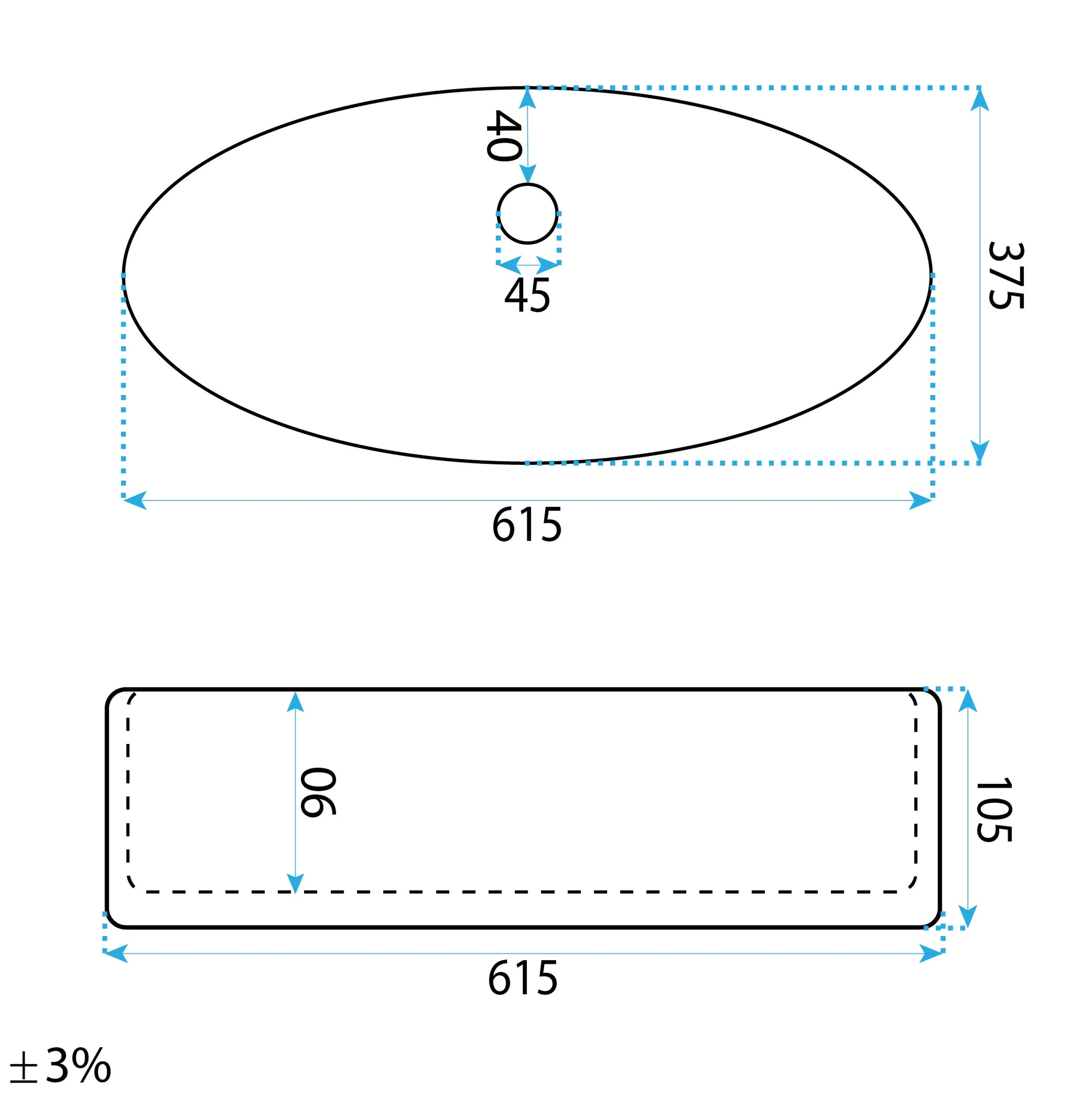 Νιπτήρας Πορσελάνης Rea Adriana 61.5 x 37.5 x 10.5 εκ. Λευκός Γυαλιστερός