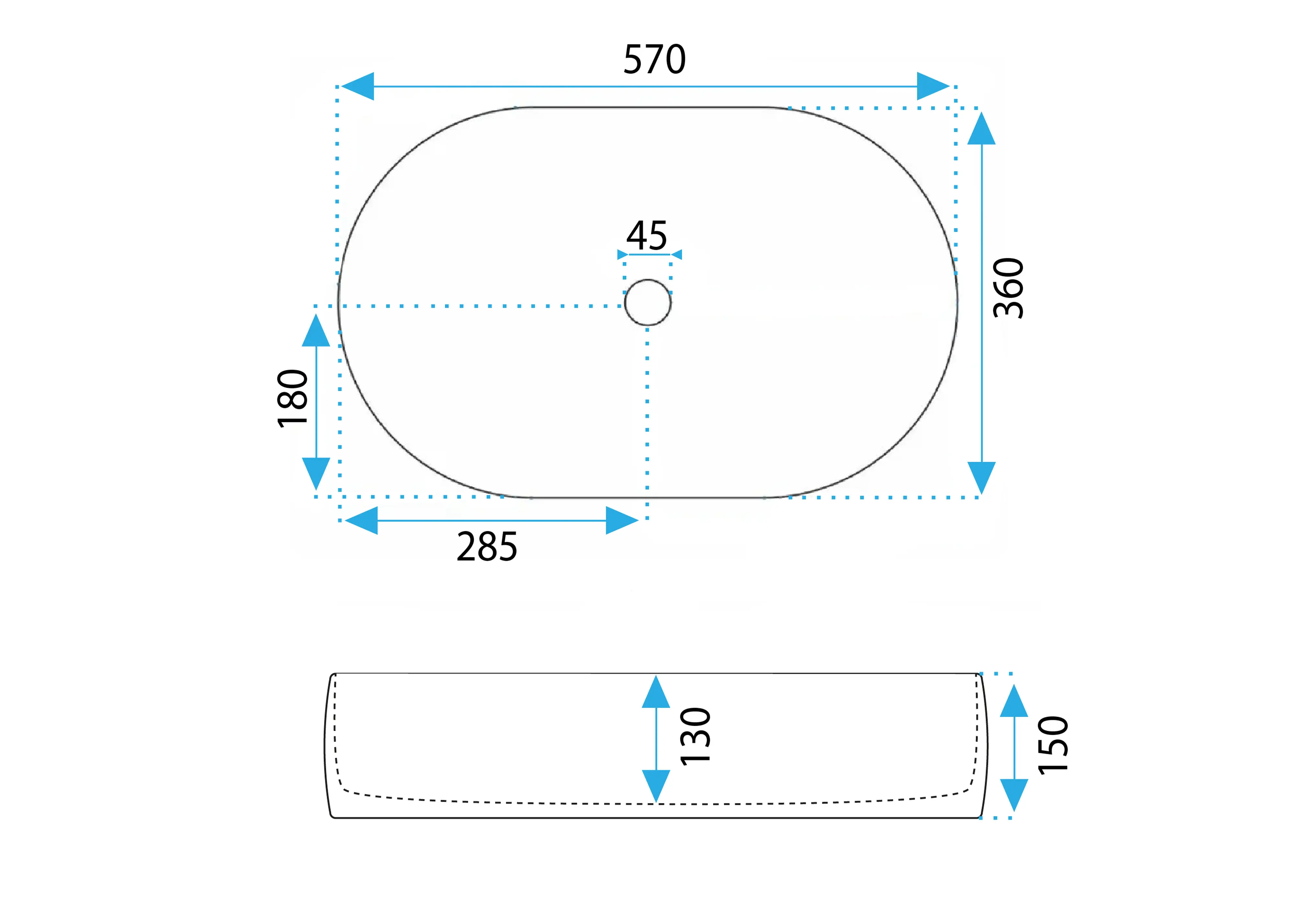 Νιπτήρας Πορσελάνης Rea Alma 57x36x15 εκ. Λευκός Επιτραπέζιος