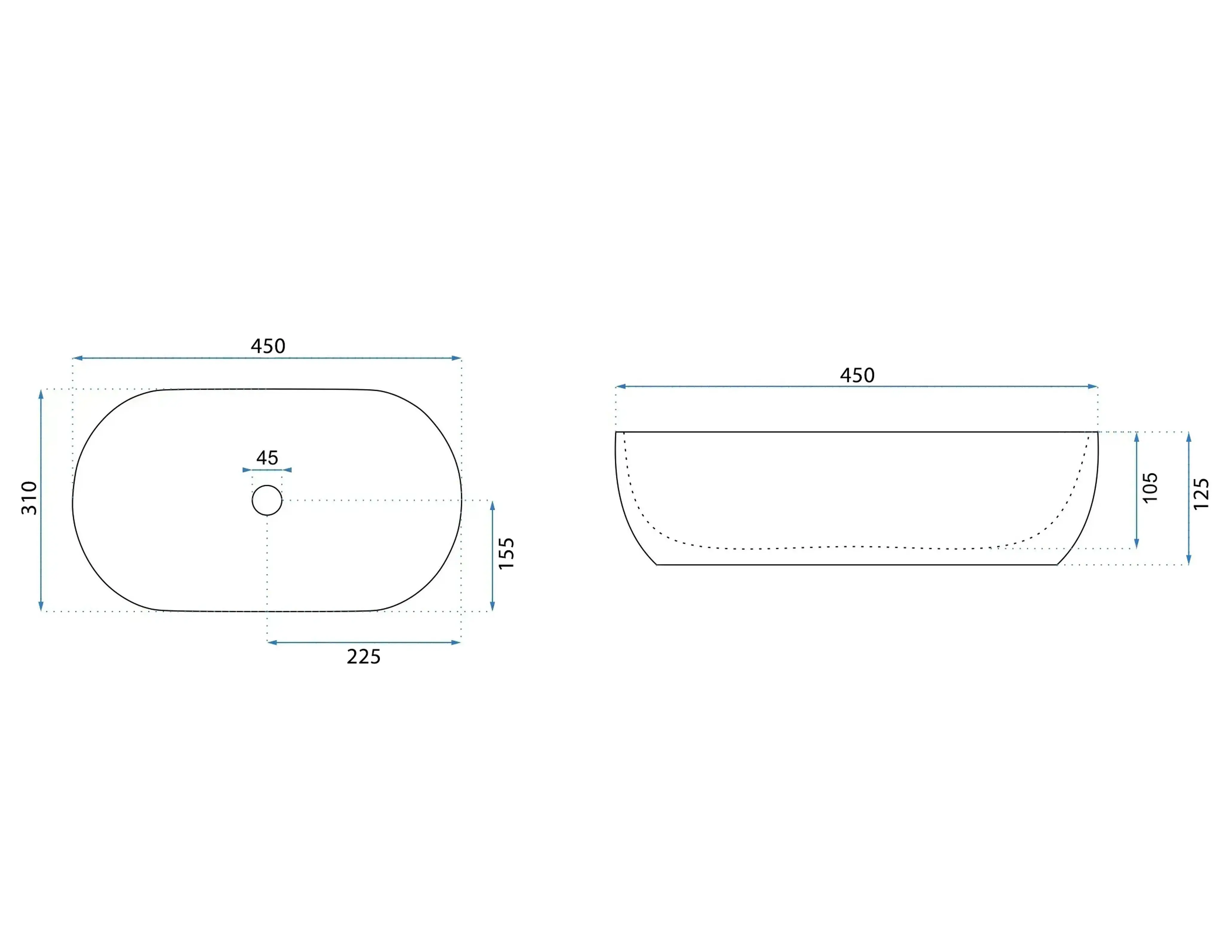 Νιπτήρας Πορσελάνης Rea Amelia 45 x 30.5 x 12.5 εκ. Λευκό Γυαλιστερό