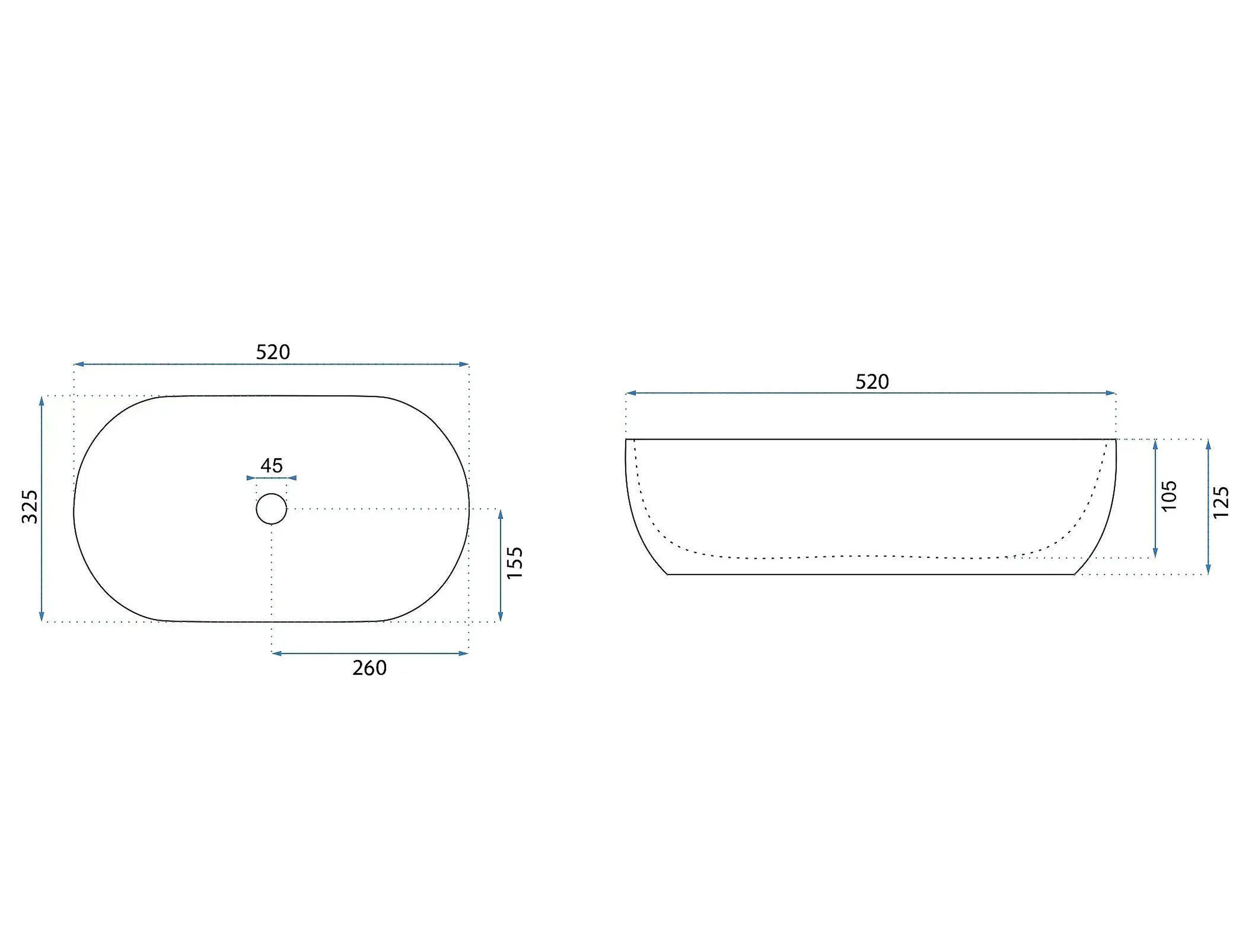 Νιπτήρας Πορσελάνης Rea Amelia 52 (48 x 34.5 x 13.5 εκ.) Λευκό Γυαλιστερό