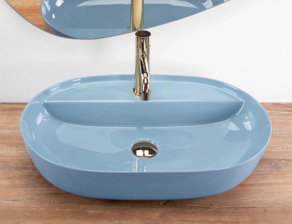 Νιπτήρας Πορσελάνης Rea Aura L.Blue Shiny 61 x 41 x 13 εκ. Γυαλιστερός