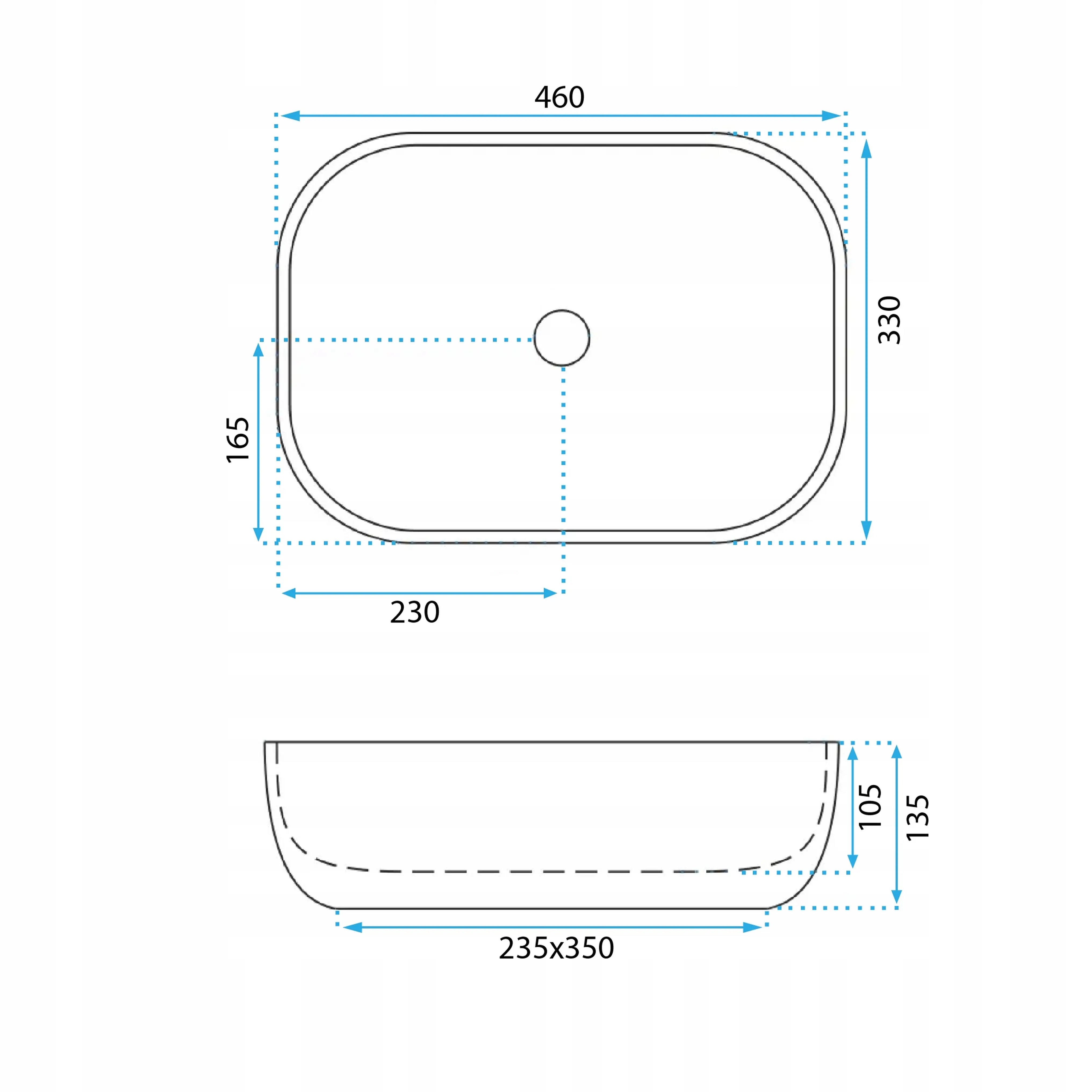 Νιπτήρας Πορσελάνης Rea Belinda Ash 46x33x13.5 εκ. Γκρι Ματ