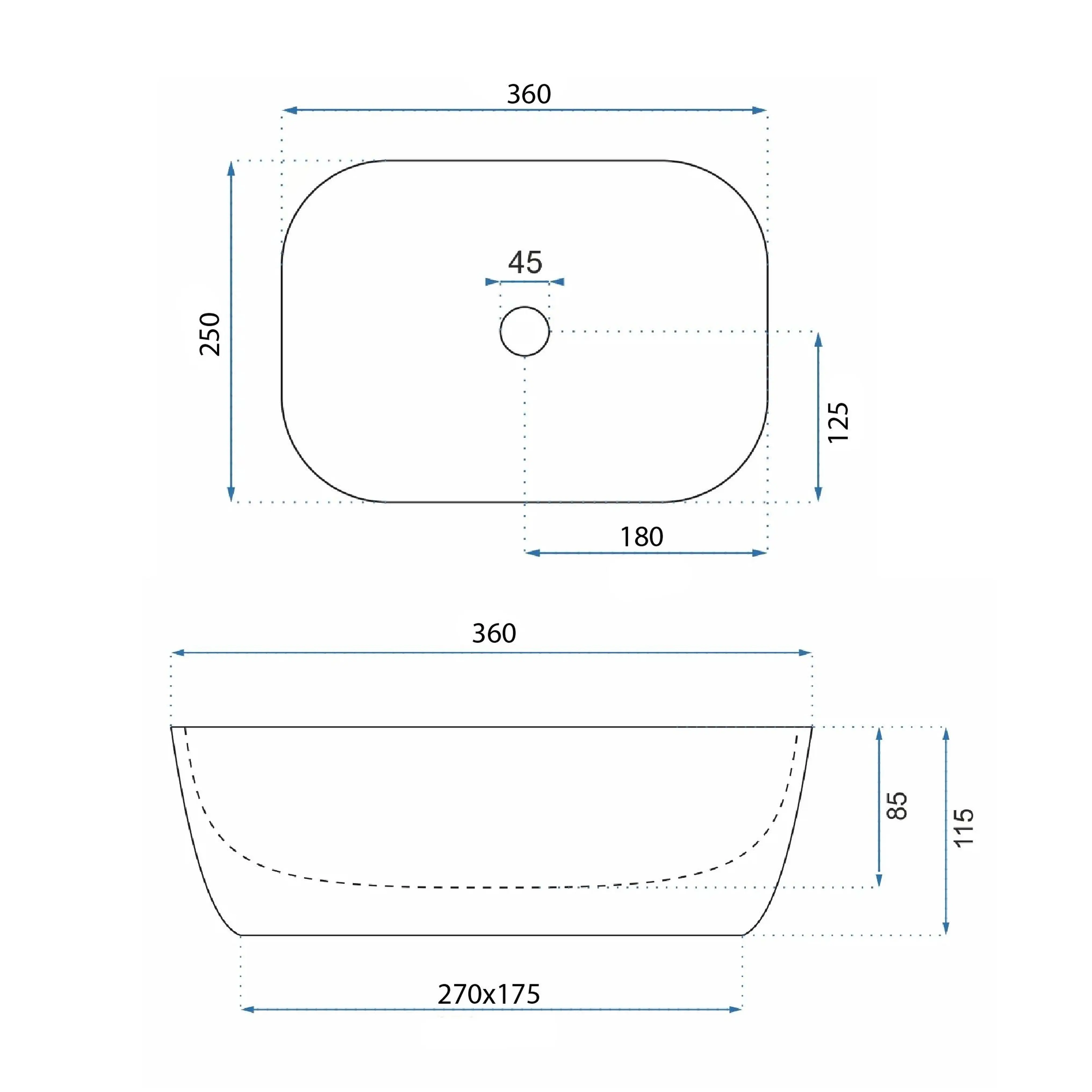 Νιπτήρας Πορσελάνης Rea Belinda M 36x25.5x15.5 εκ. Ματ Πέτρινο Εφέ