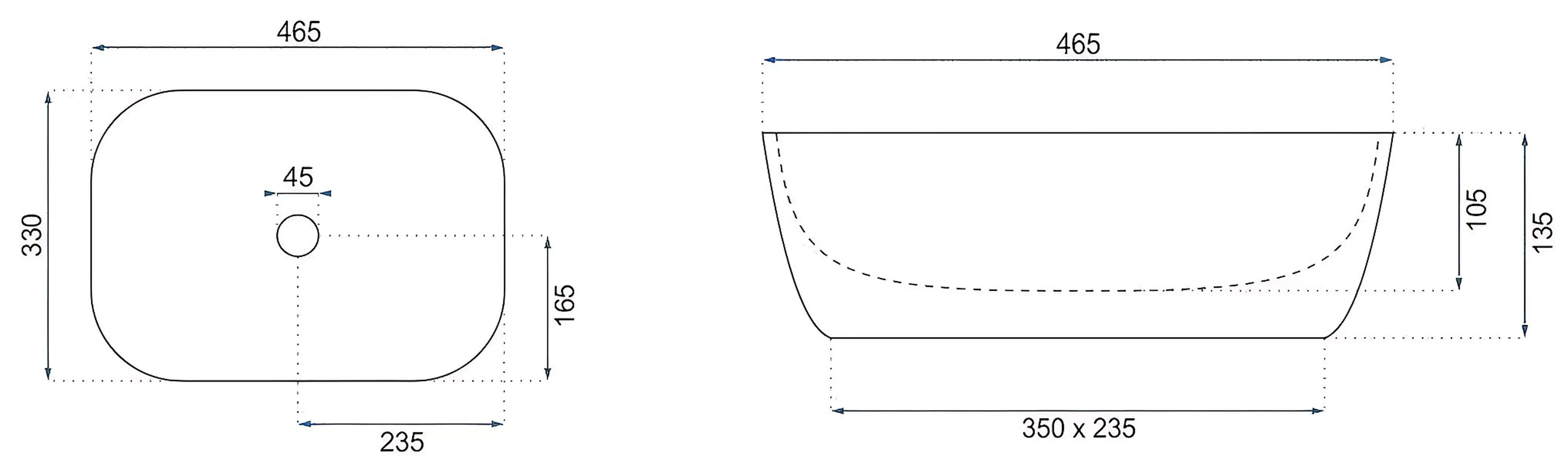 Νιπτήρας Πορσελάνης Rea Belinda Warm 46.5x33x13.5 εκ. Ματ