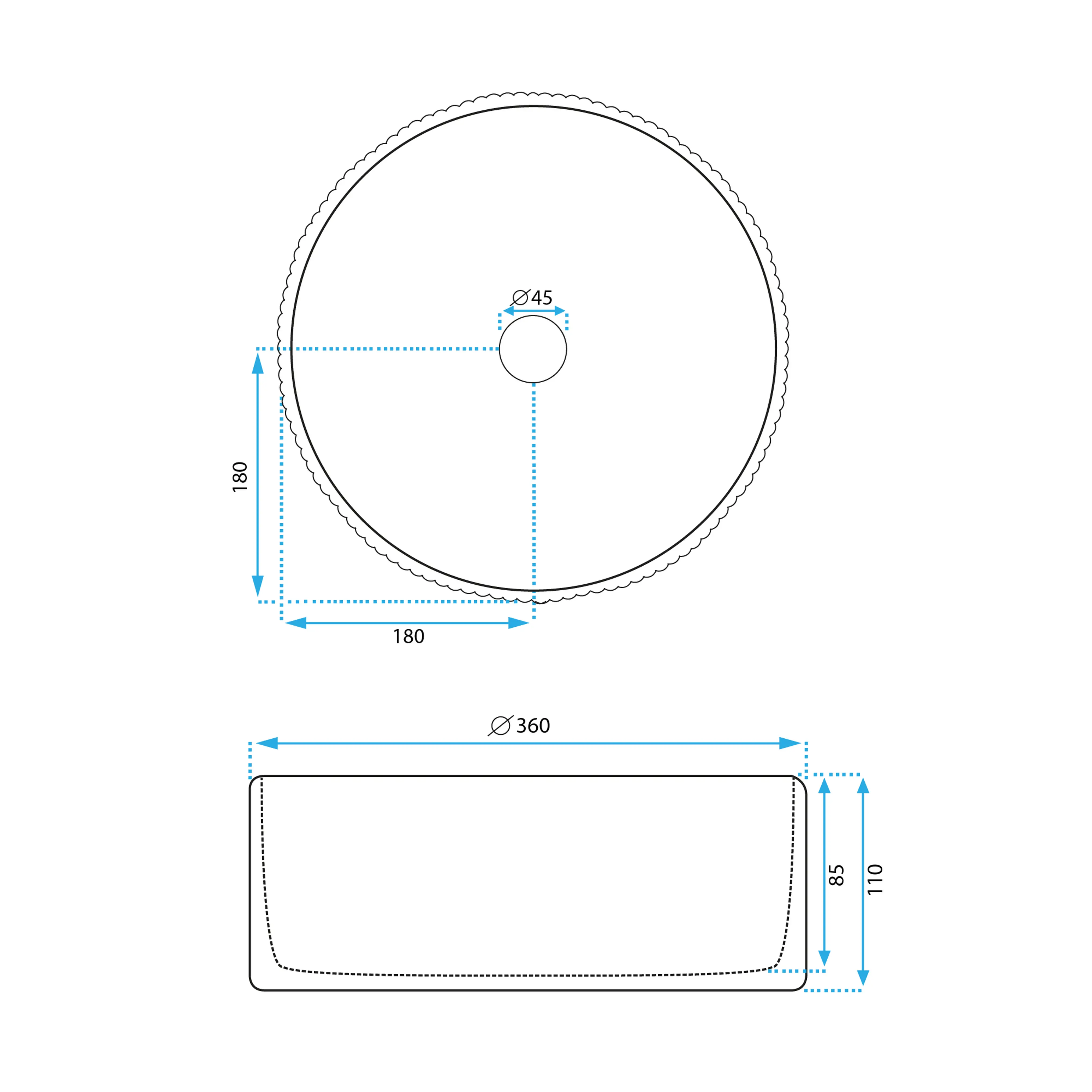 Νιπτήρας Πορσελάνης Rea Delia 36.5x36.5x11.5 εκ. Λευκός Επιτραπέζιος