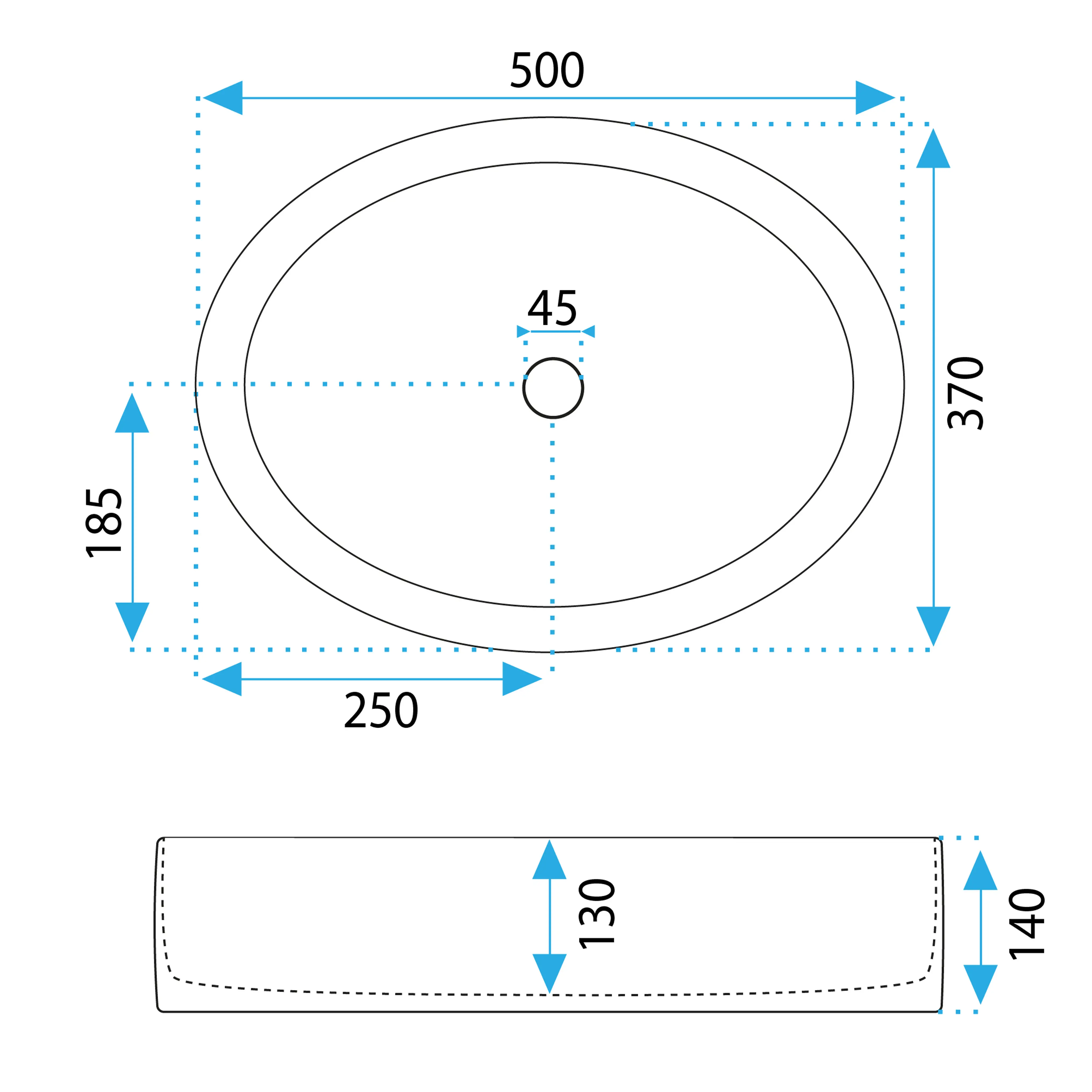 Νιπτήρας Πορσελάνης Rea Fonda 50x37x14 εκ. Λευκός Επιτραπέζιος