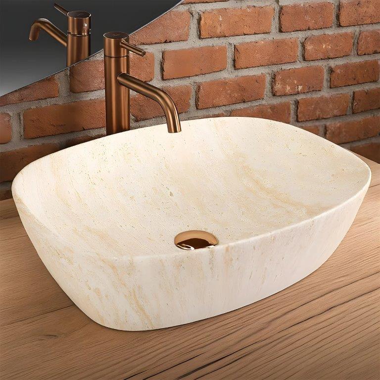 Νιπτήρας Πορσελάνης Rea Freja Travertine Matt 51 x 39.5 x 14 εκ.
