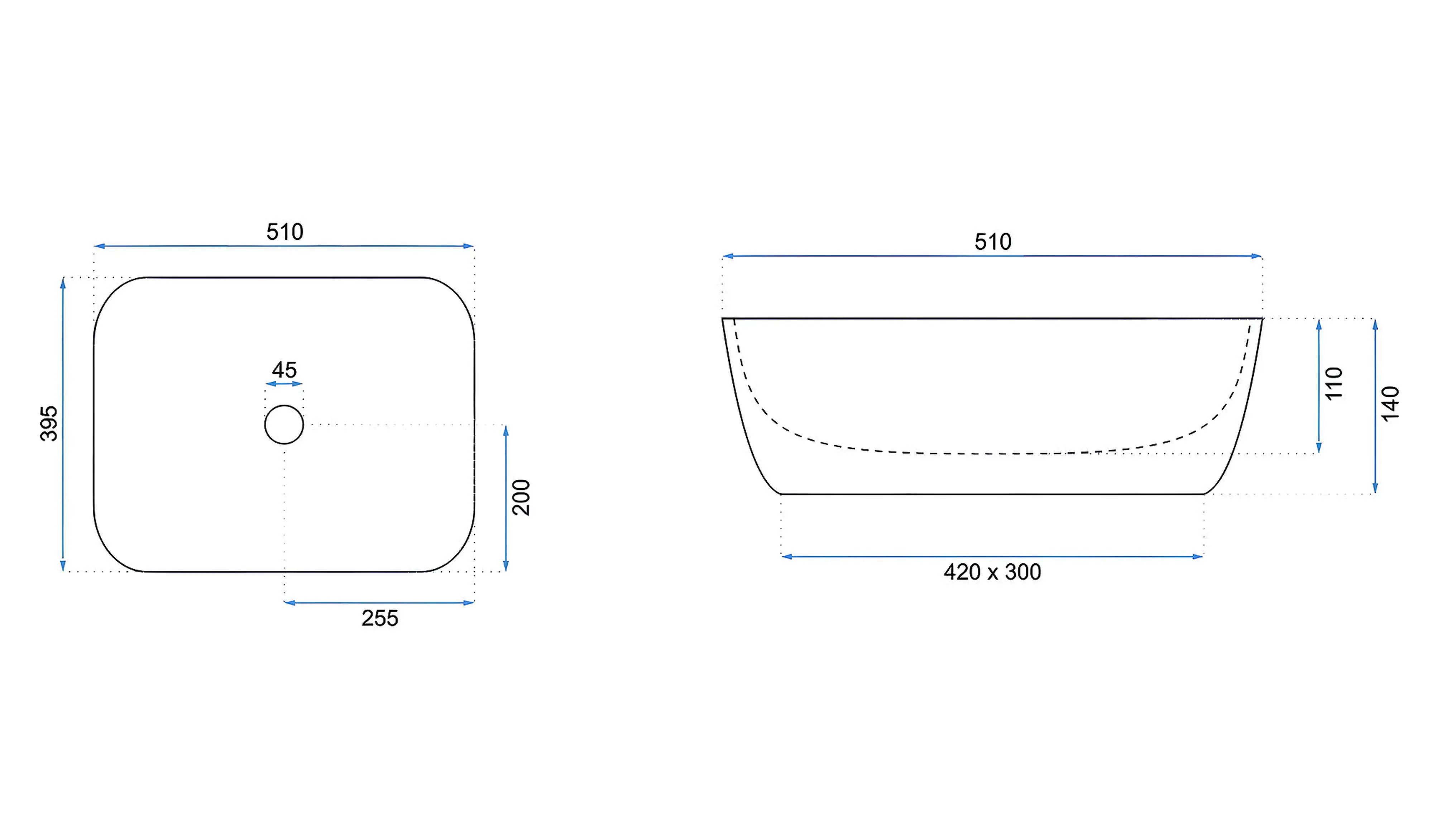 Νιπτήρας Πορσελάνης Rea Freja Travertine Matt 51 x 39.5 x 14 εκ.