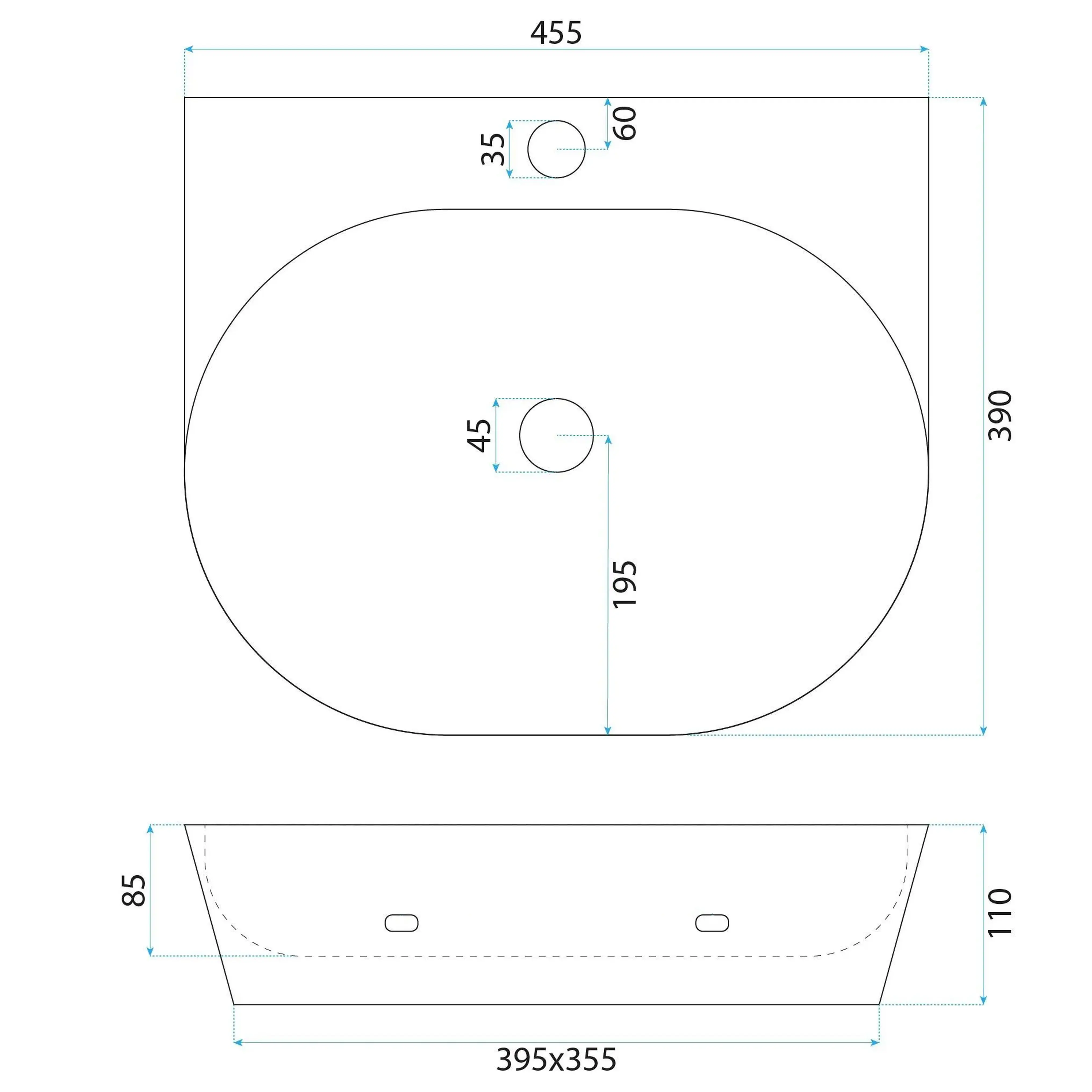 Νιπτήρας Πορσελάνης Rea Kim 46 x 33 x 14.5 εκ. Λευκός Γυαλιστερός