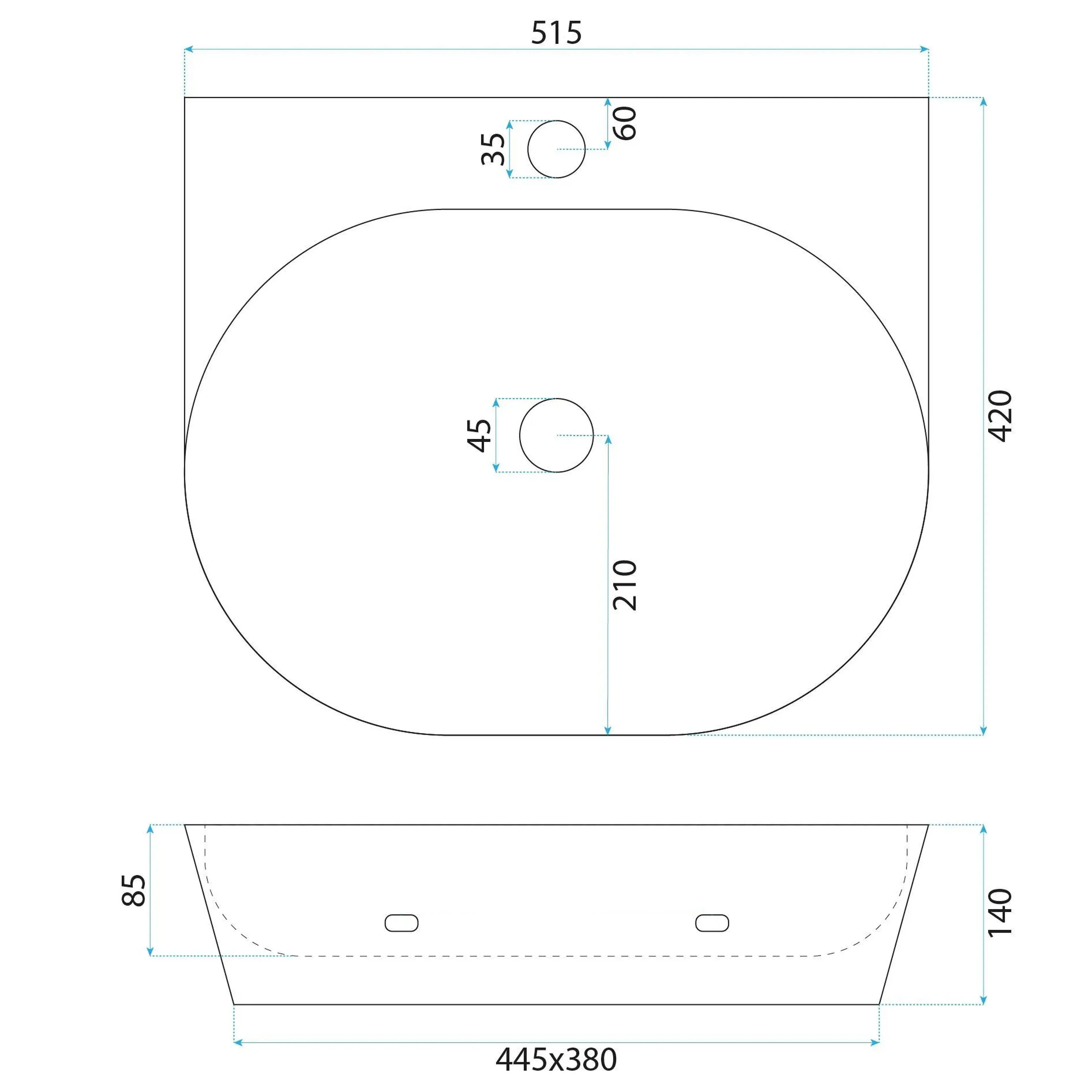 Νιπτήρας Πορσελάνης Rea Kim 52 x 39 x 14.5 εκ. Λευκός Γυαλιστερός