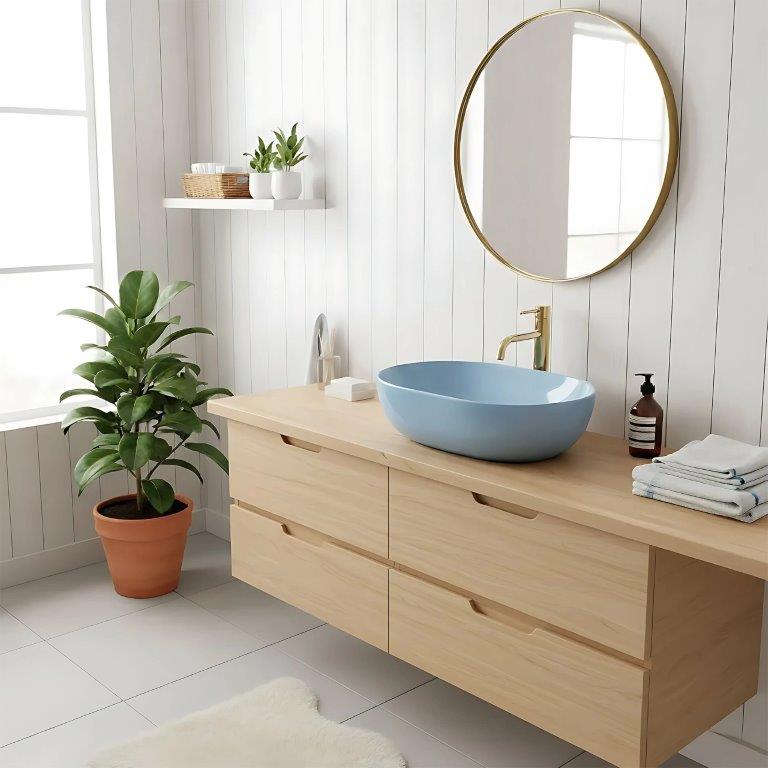 Νιπτήρας Πορσελάνης Rea Lisa L.Blue Shiny 49 x 35 x 14 εκ. Γυαλιστερός