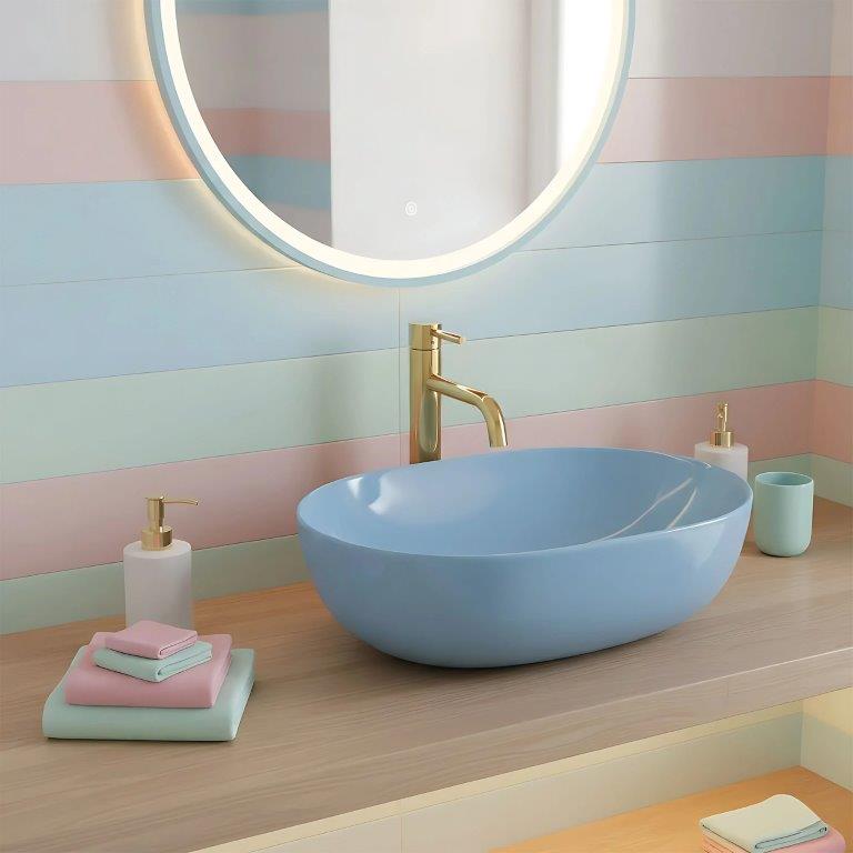 Νιπτήρας Πορσελάνης Rea Lisa L.Blue Shiny 49 x 35 x 14 εκ. Γυαλιστερός