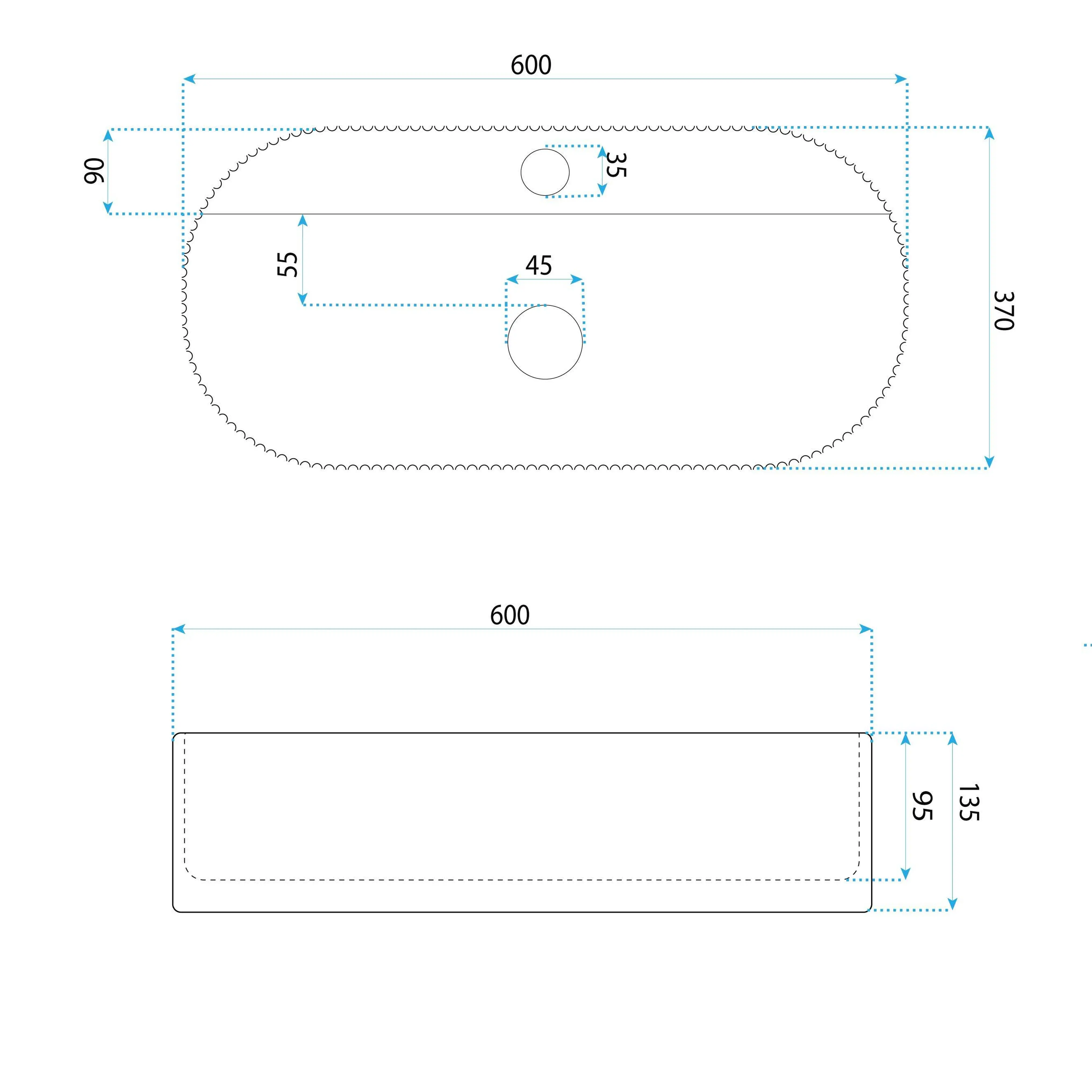 Νιπτήρας Πορσελάνης Rea Marcela 60x41.5x13.5 εκ. Λευκός Επιτραπέζιος