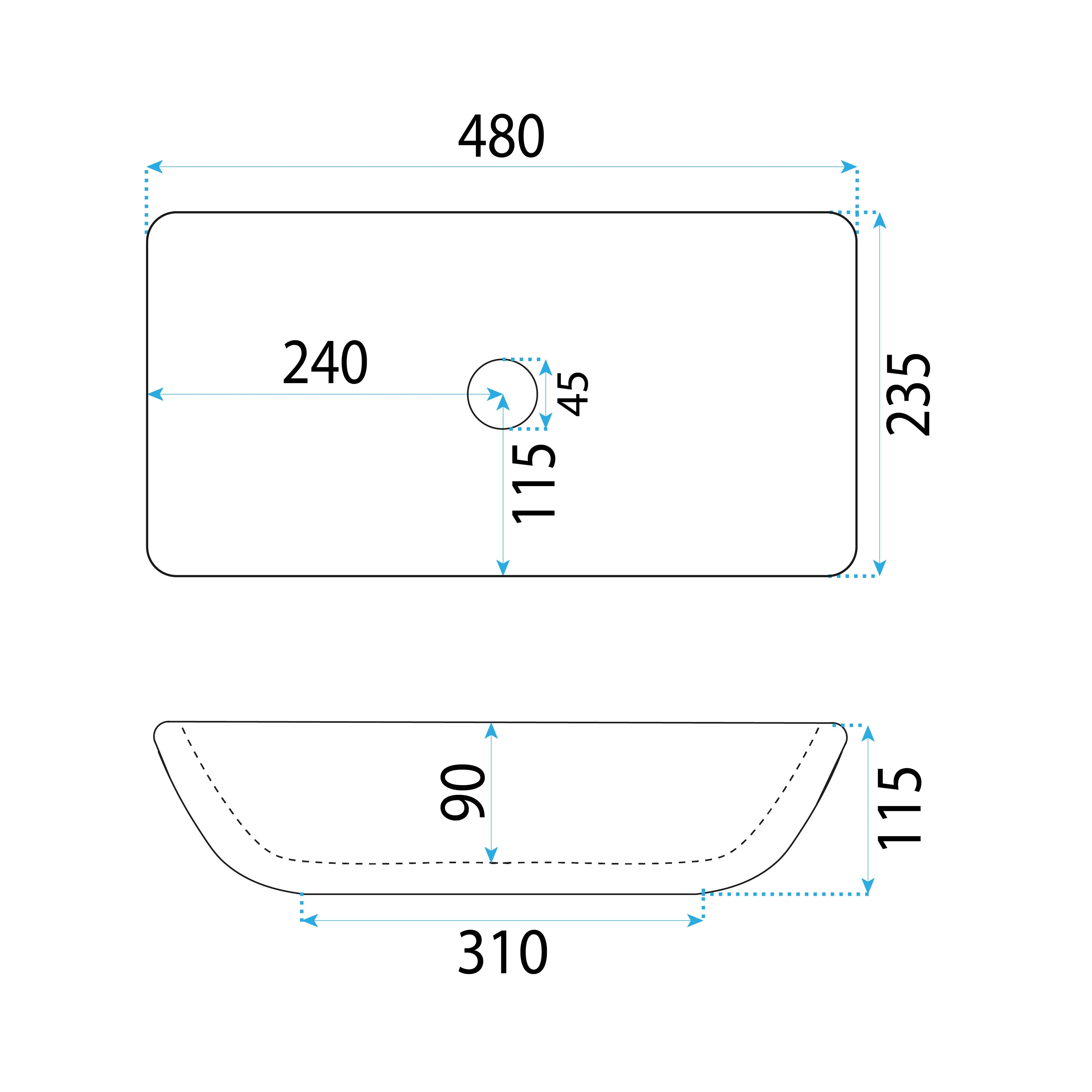 Νιπτήρας Πορσελάνης Rea Maria 52 x 37.5 x 12 εκ. Λευκός Γυαλιστερός