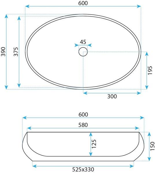 Νιπτήρας Πορσελάνης Rea Maya 60 x 39 x 15 εκ. Λευκός Γυαλιστερός