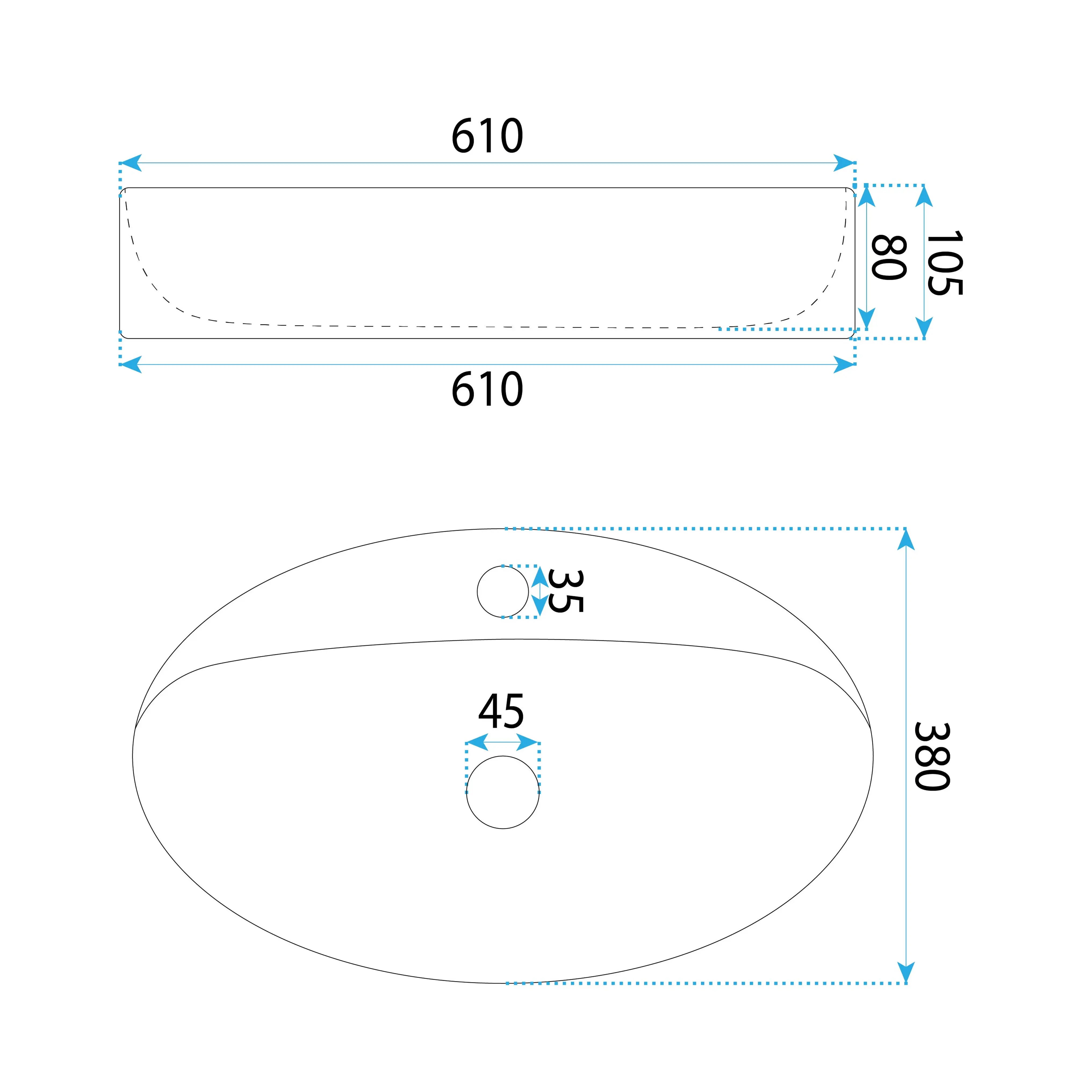 Νιπτήρας Πορσελάνης Rea Nastazja 61 x 38 x 10.5 εκ. Λευκός Γυαλιστερός
