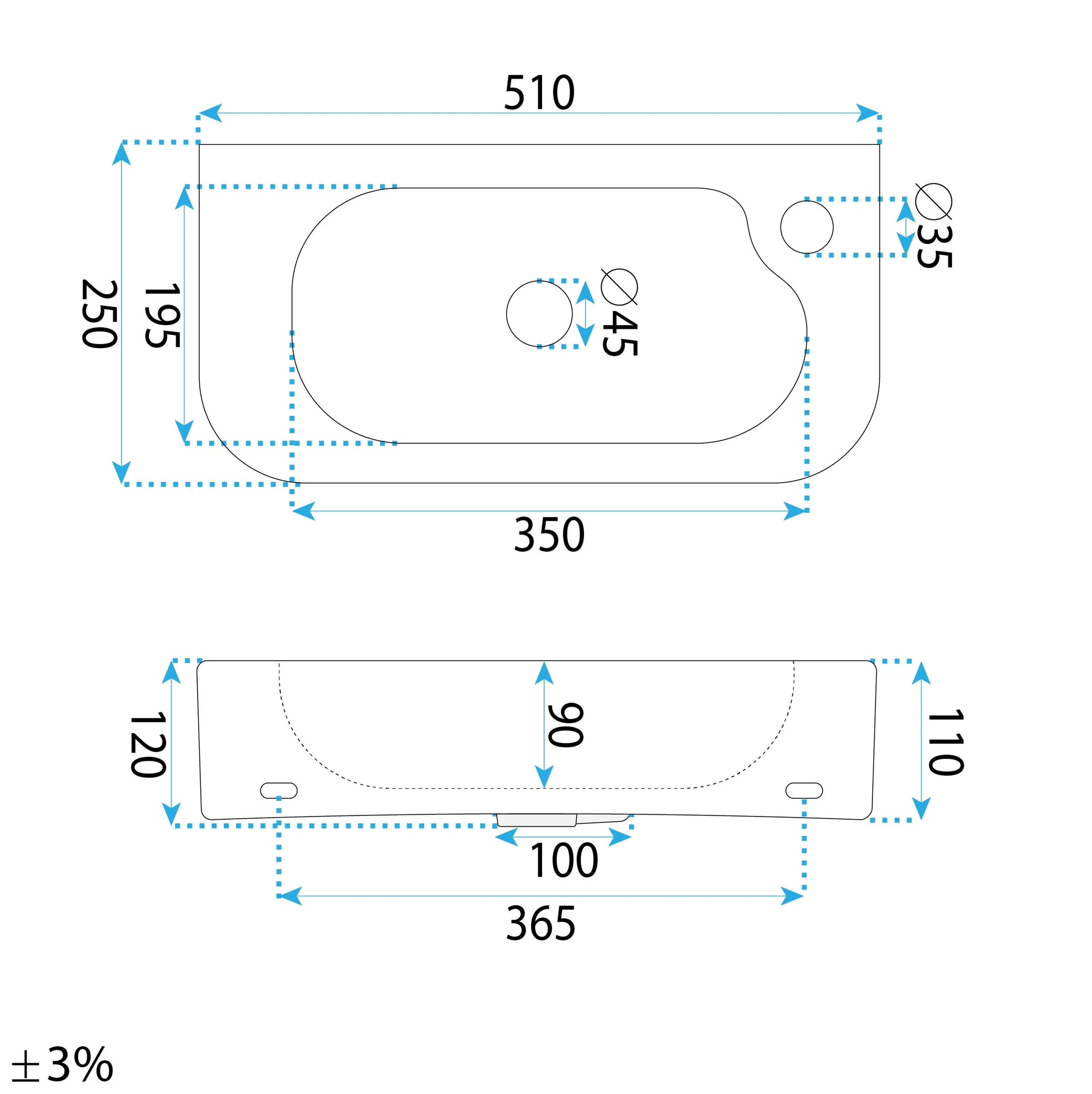 Νιπτήρας Πορσελάνης Rea Odetta 51 x 25 x 12 εκ. Λευκό Γυαλιστερό