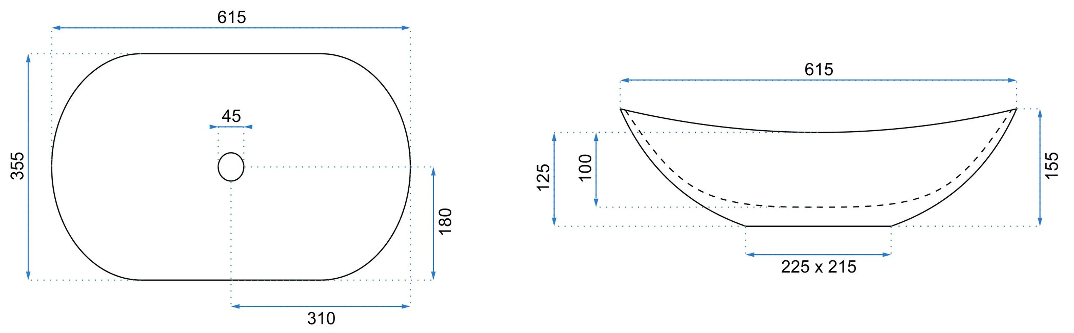Νιπτήρας Πορσελάνης Rea Royal Blueberry Matt 61.5 x 35.5 x 15.5 εκ.