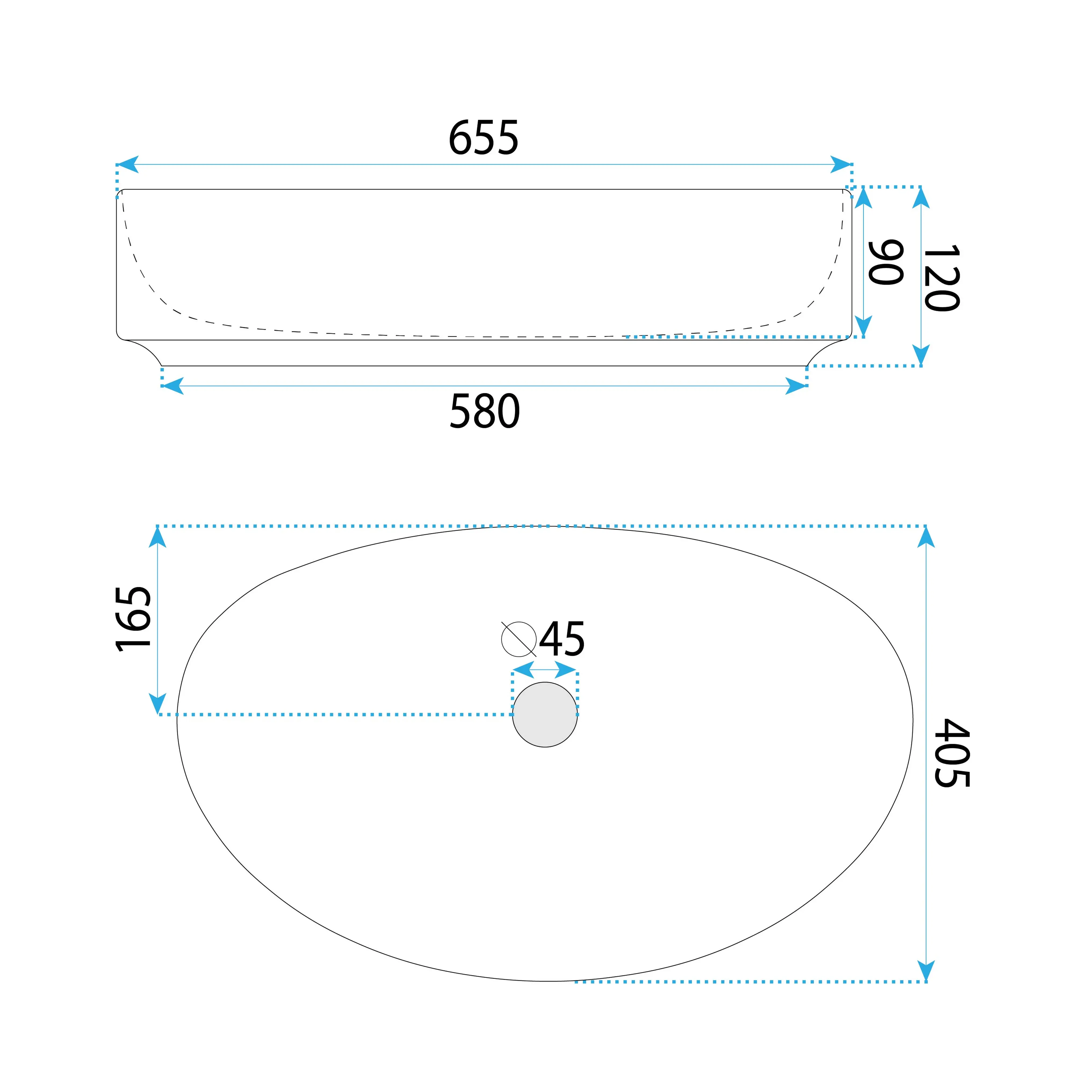 Νιπτήρας Πορσελάνης Rea Sabina 65 x 40.5 x 12 εκ. Λευκός Γυαλιστερός