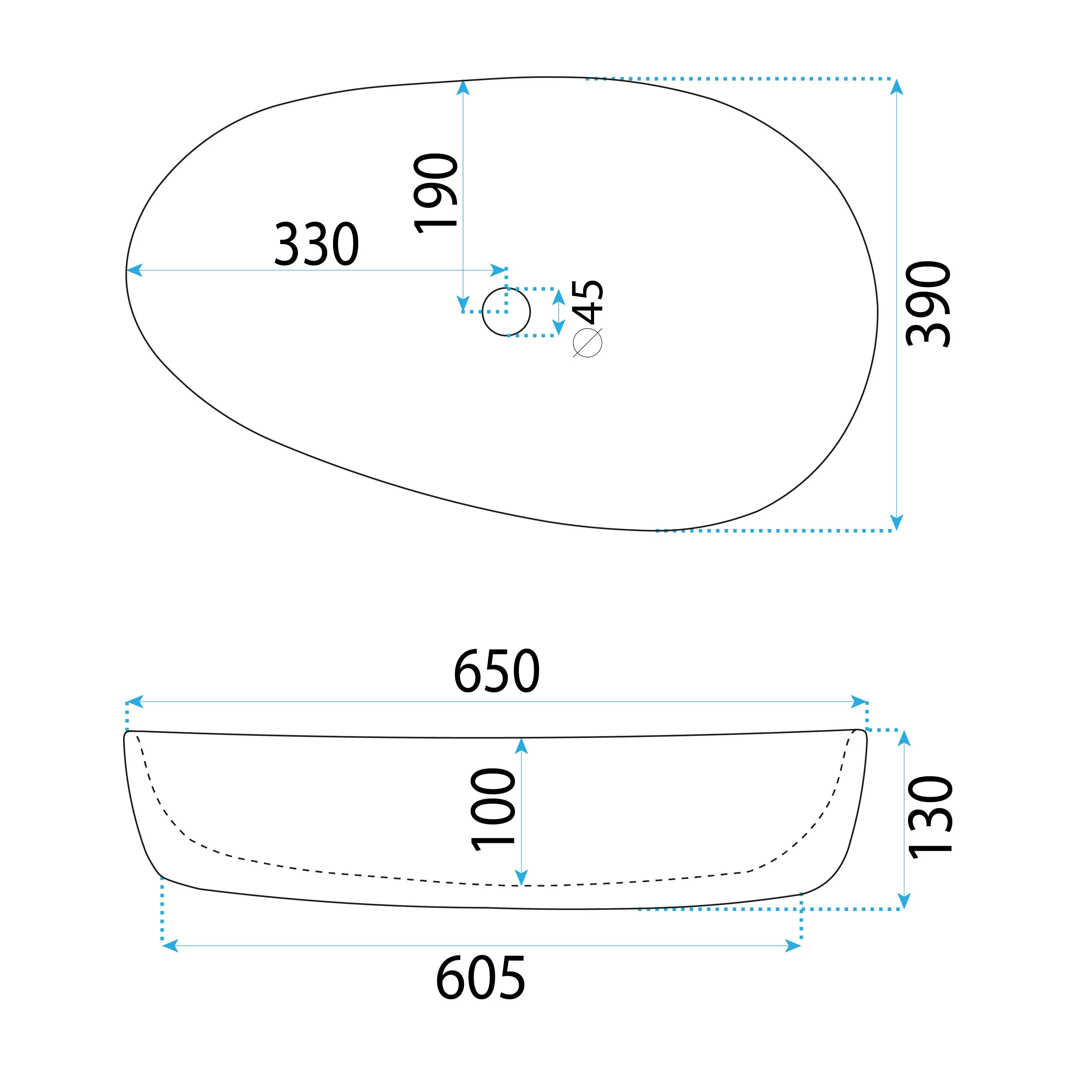Νιπτήρας Πορσελάνης Rea Sandra 65x40x13 εκ. Λευκός Επιτραπέζιος