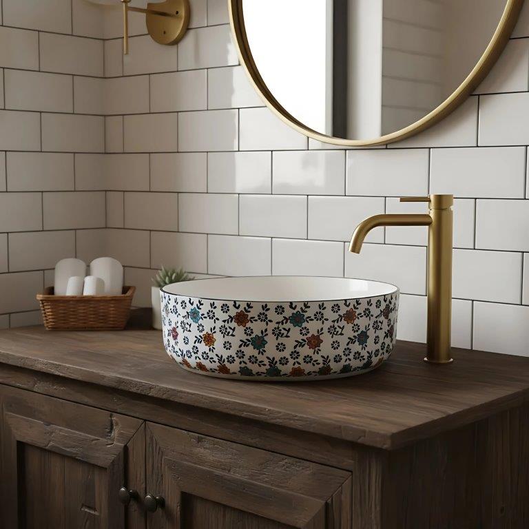 Νιπτήρας Πορσελάνης Rea Stefania 36 x 36 x 12 εκ. Λευκό / Σχέδιο