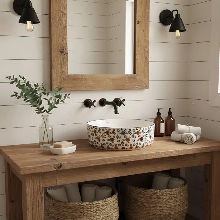 Νιπτήρας Πορσελάνης Rea Stefania 36 x 36 x 12 εκ. Λευκό / Σχέδιο