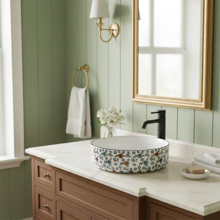 Νιπτήρας Πορσελάνης Rea Stefania 36 x 36 x 12 εκ. Λευκό / Σχέδιο