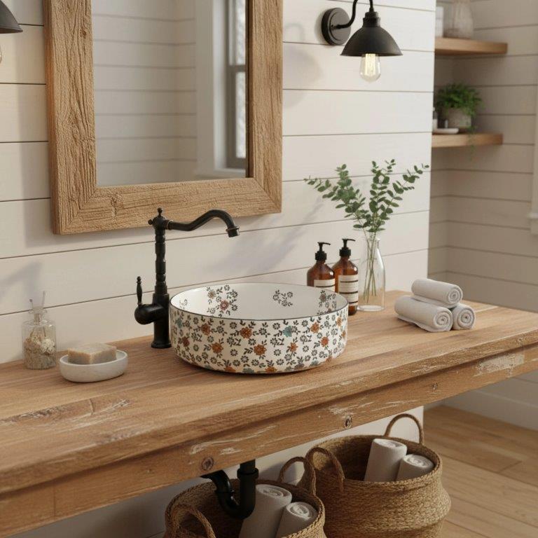 Νιπτήρας Πορσελάνης Rea Stefania Fiori 36 x 36 x 12 εκ. Λευκό / Σχέδιο