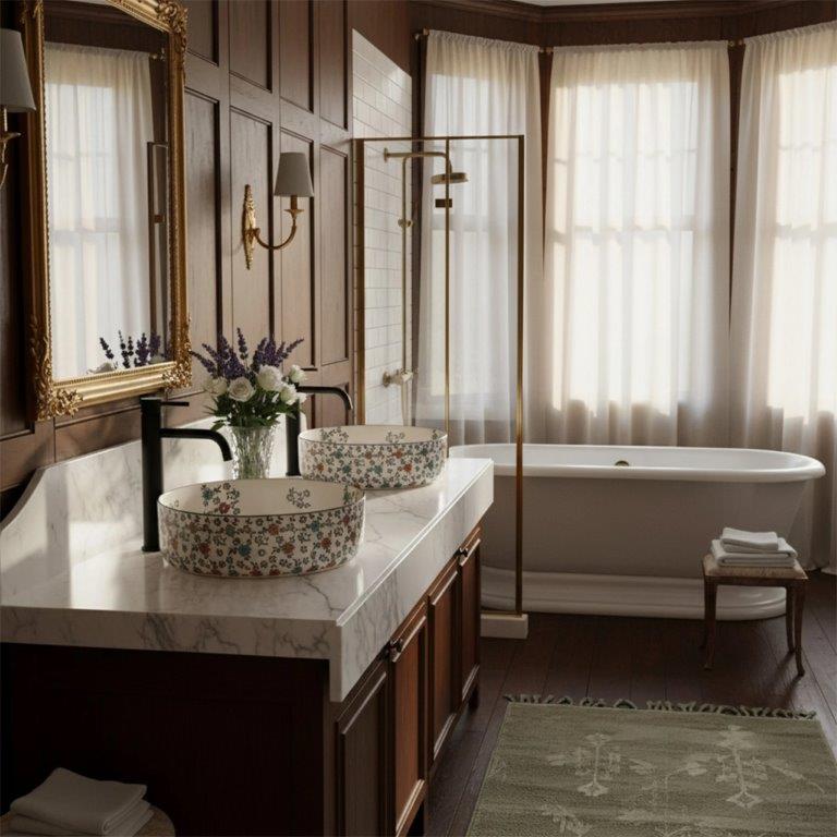 Νιπτήρας Πορσελάνης Rea Stefania Fiori 36 x 36 x 12 εκ. Λευκό / Σχέδιο