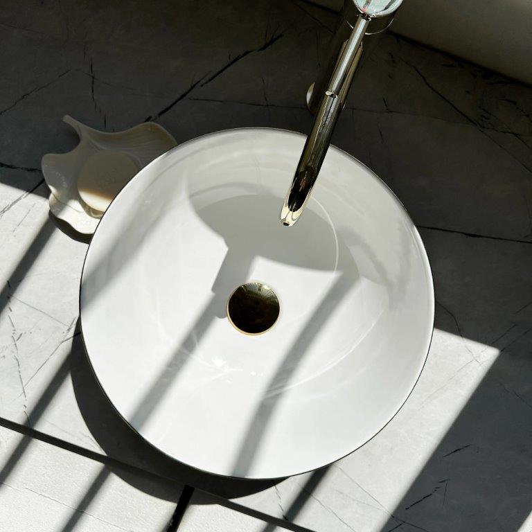 Νιπτήρας Πορσελάνης Rea Stella Gold Brush / White 35.5 x 35.5 x 13.5 εκ.