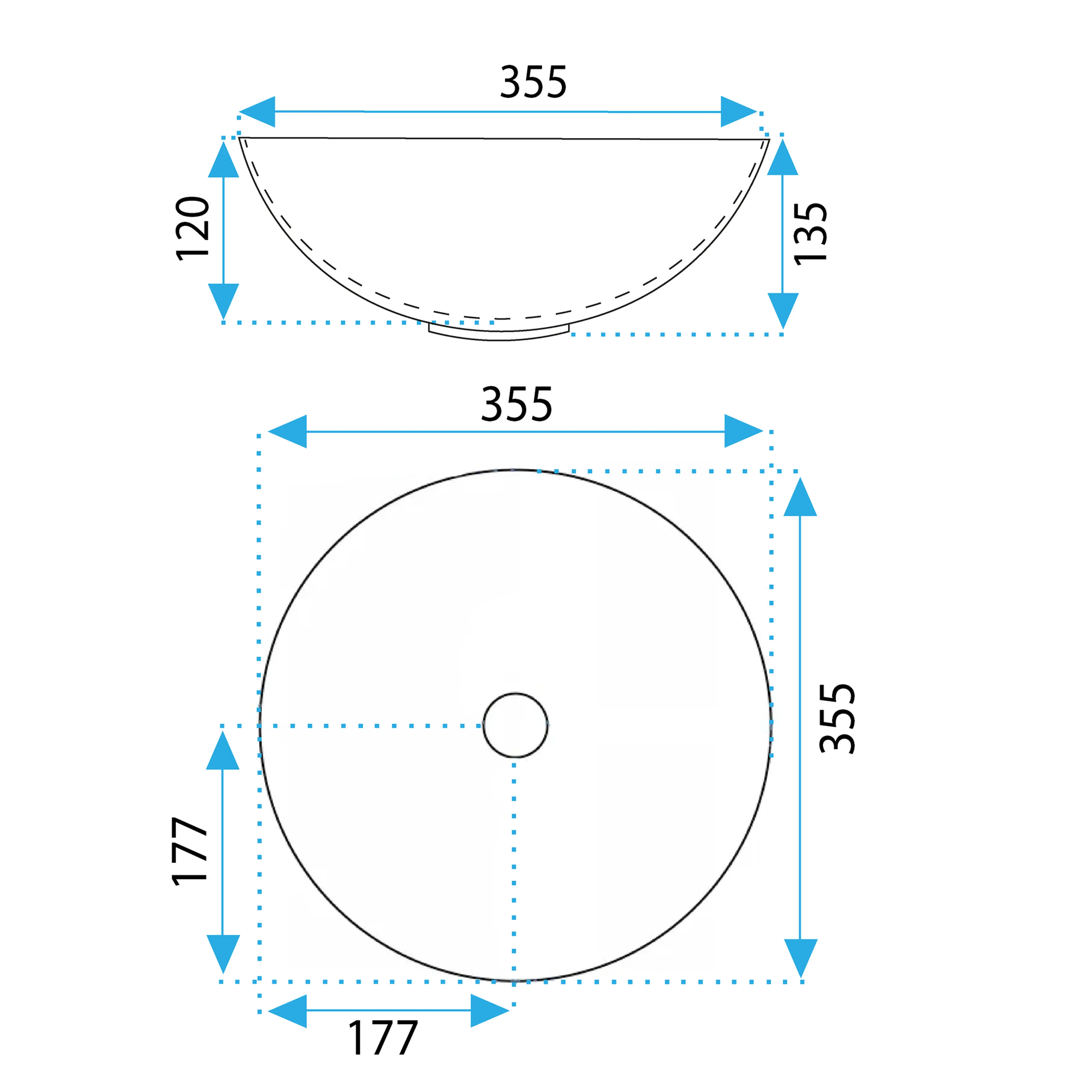 Νιπτήρας Πορσελάνης Rea Stella Gold Brush / White 35.5 x 35.5 x 13.5 εκ.