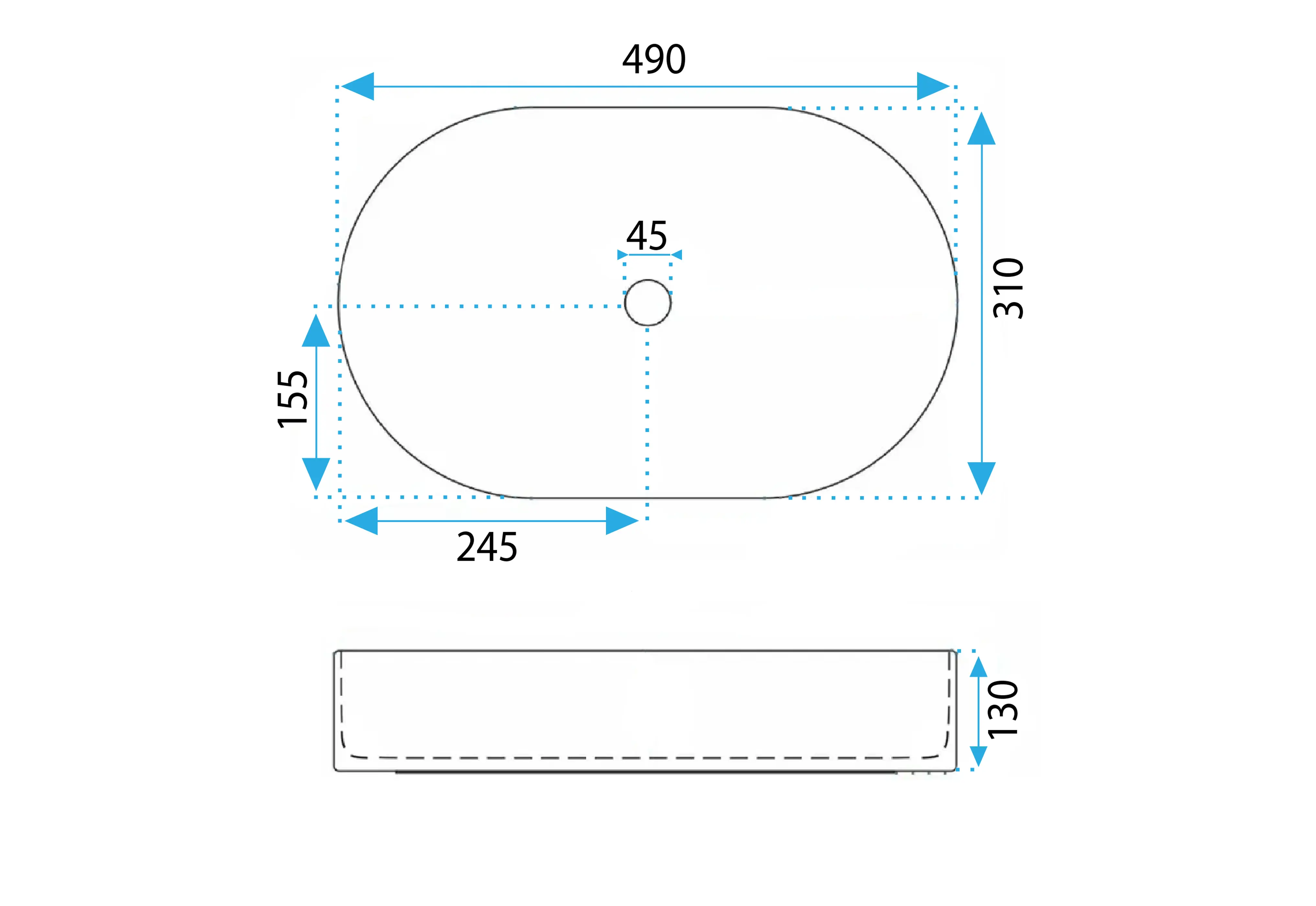Νιπτήρας Πορσελάνης Rea Vanda 49x31x15.5 εκ. Λευκός Επιτραπέζιος