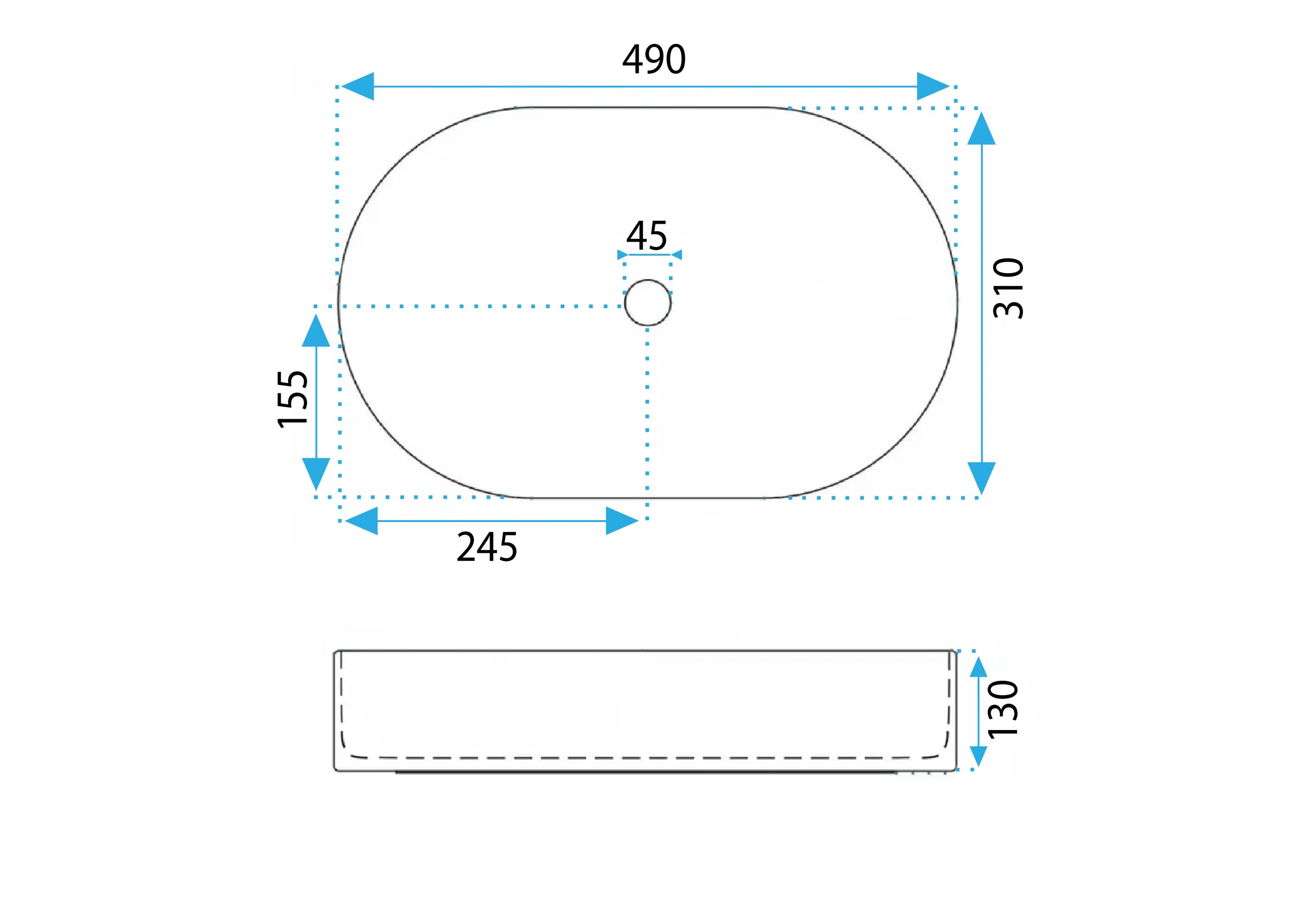 Νιπτήρας Πορσελάνης Rea Vanda Baby Blue Matt 50 x 31 x 13.5 εκ.