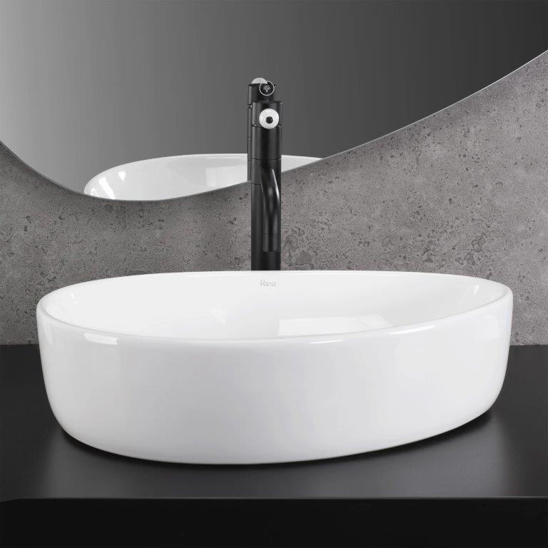 Νιπτήρας Πορσελάνης Rea Vanila 51x40x13 εκ. Λευκός Επιτραπέζιος Ασύμμετρος