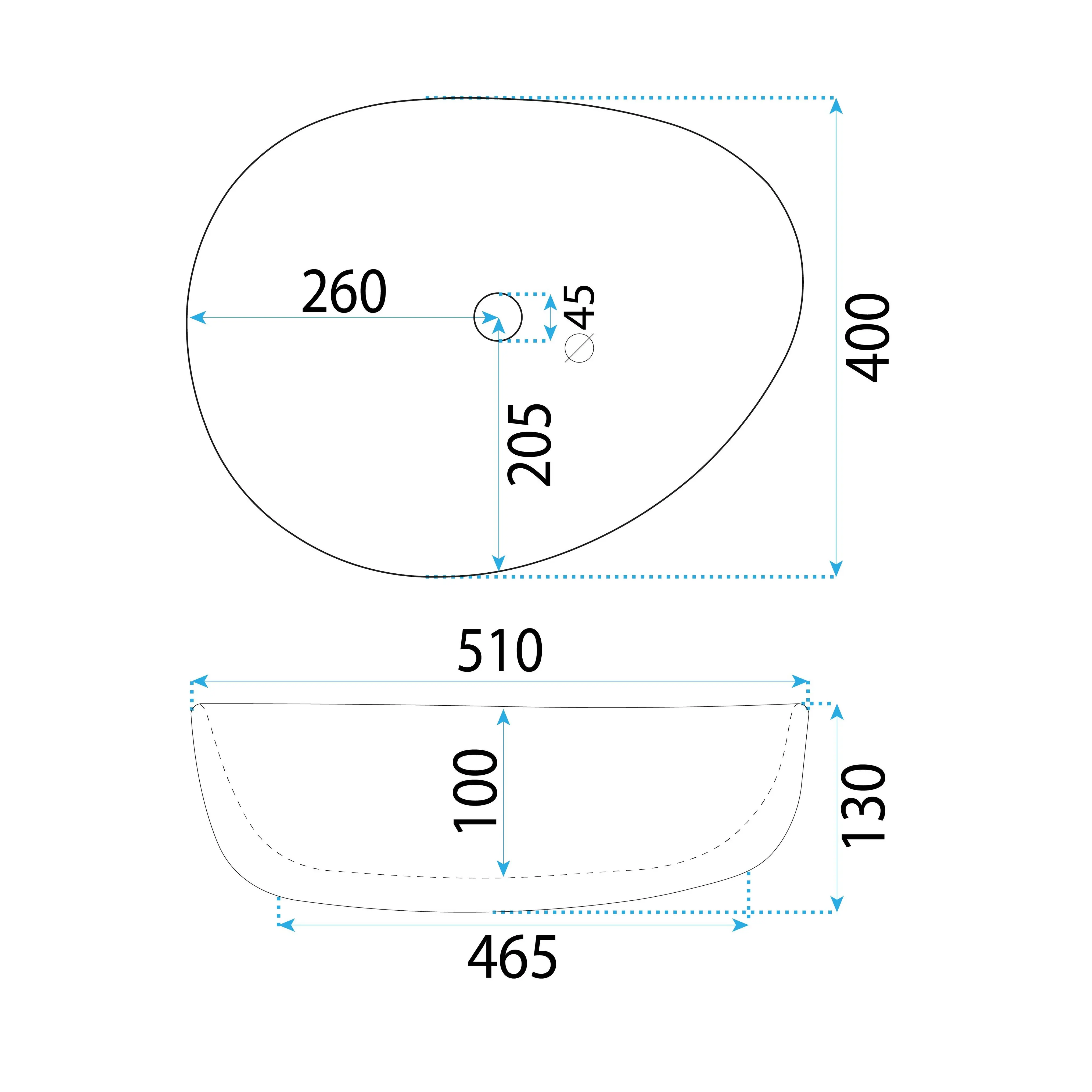 Νιπτήρας Πορσελάνης Rea Vanila 51x40x13 εκ. Λευκός Επιτραπέζιος Ασύμμετρος